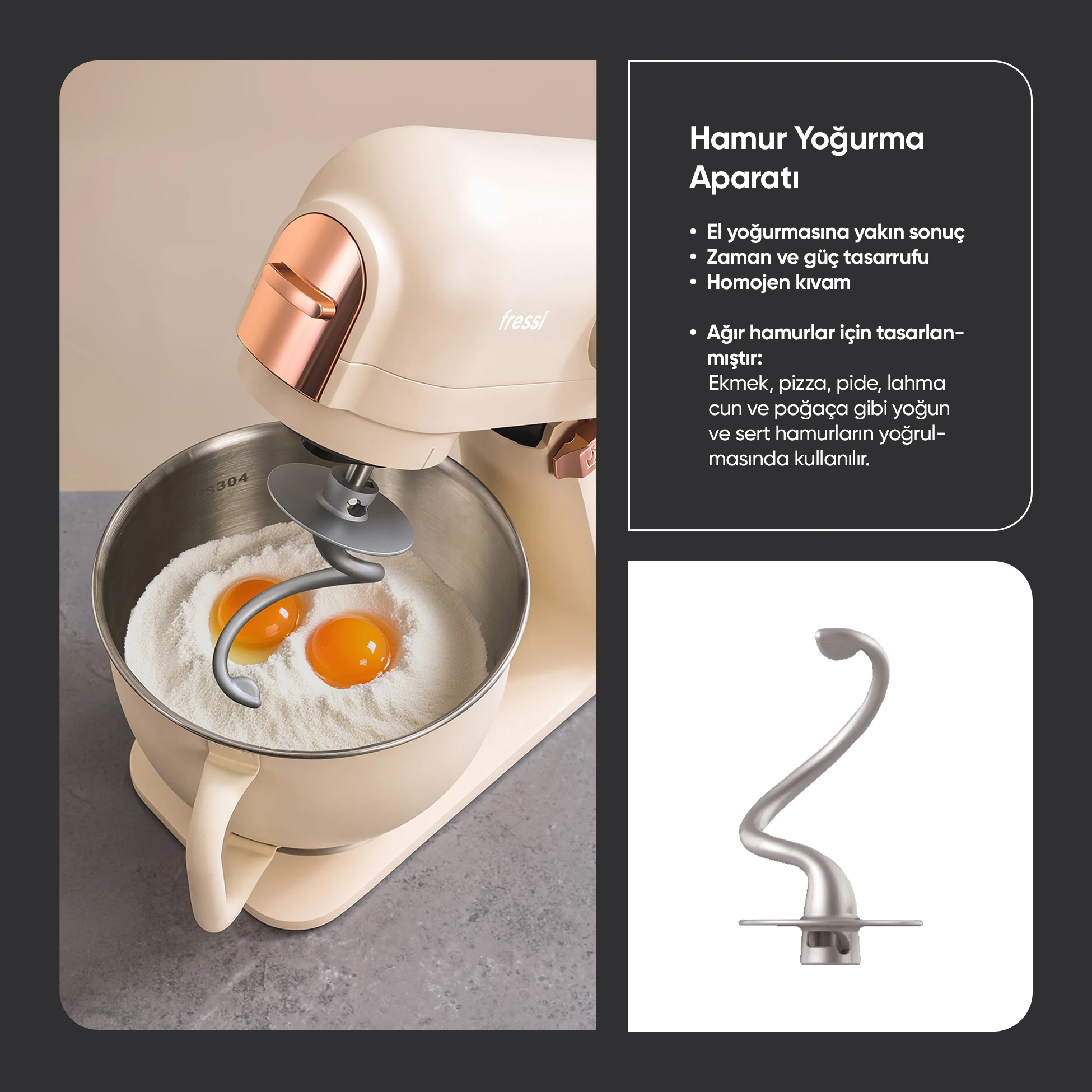 Tam Döküm Demir Hamur Yoğurma Makinesi Standlı Mikser Mutfak Şefi FR-SM2503 Allegro