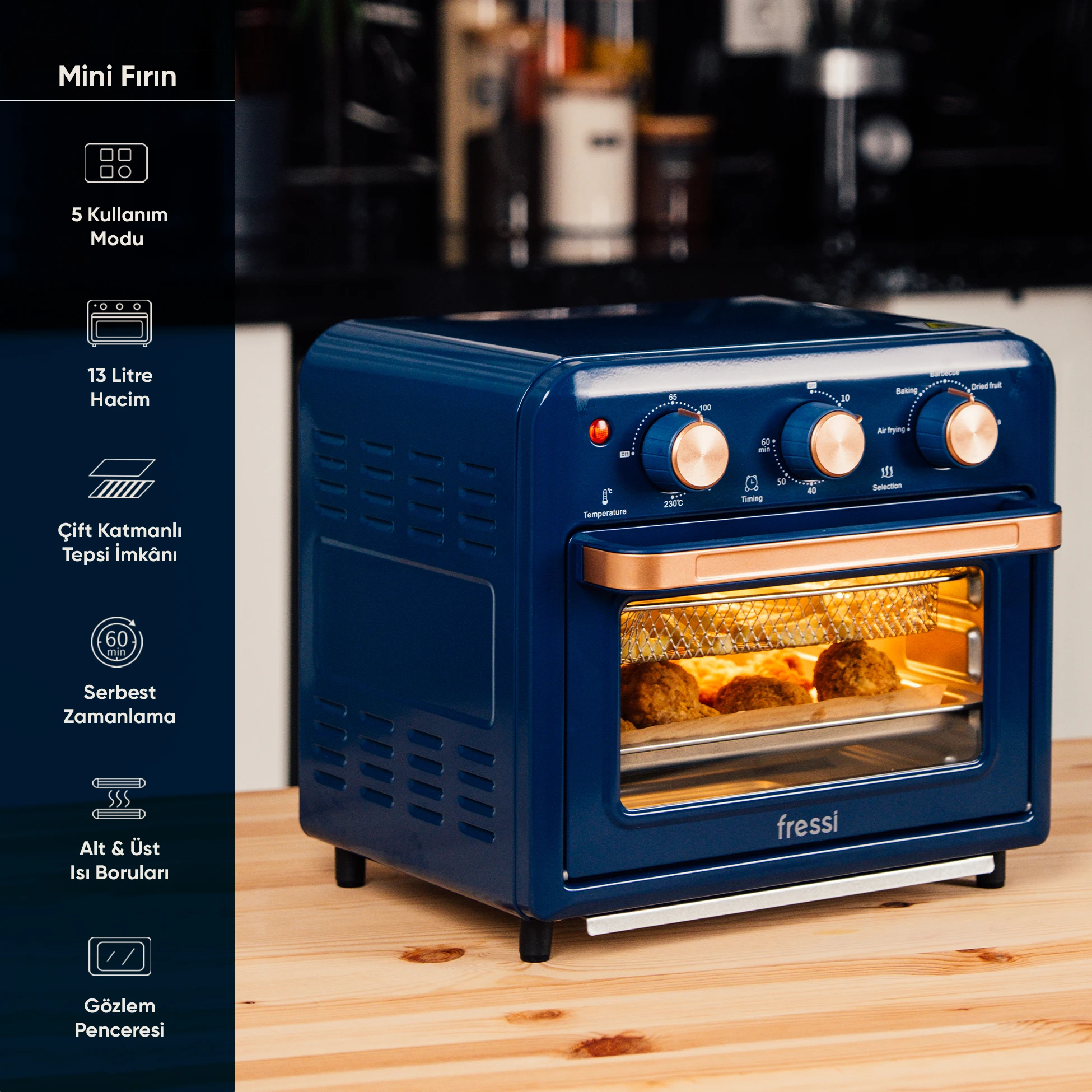 AF-01 Çok Fonksiyonlu Süre Ayarlamalı 13 Litre Xxxl Sıcak Hava Fritözü Akıllı Kore Fırını Airfryer