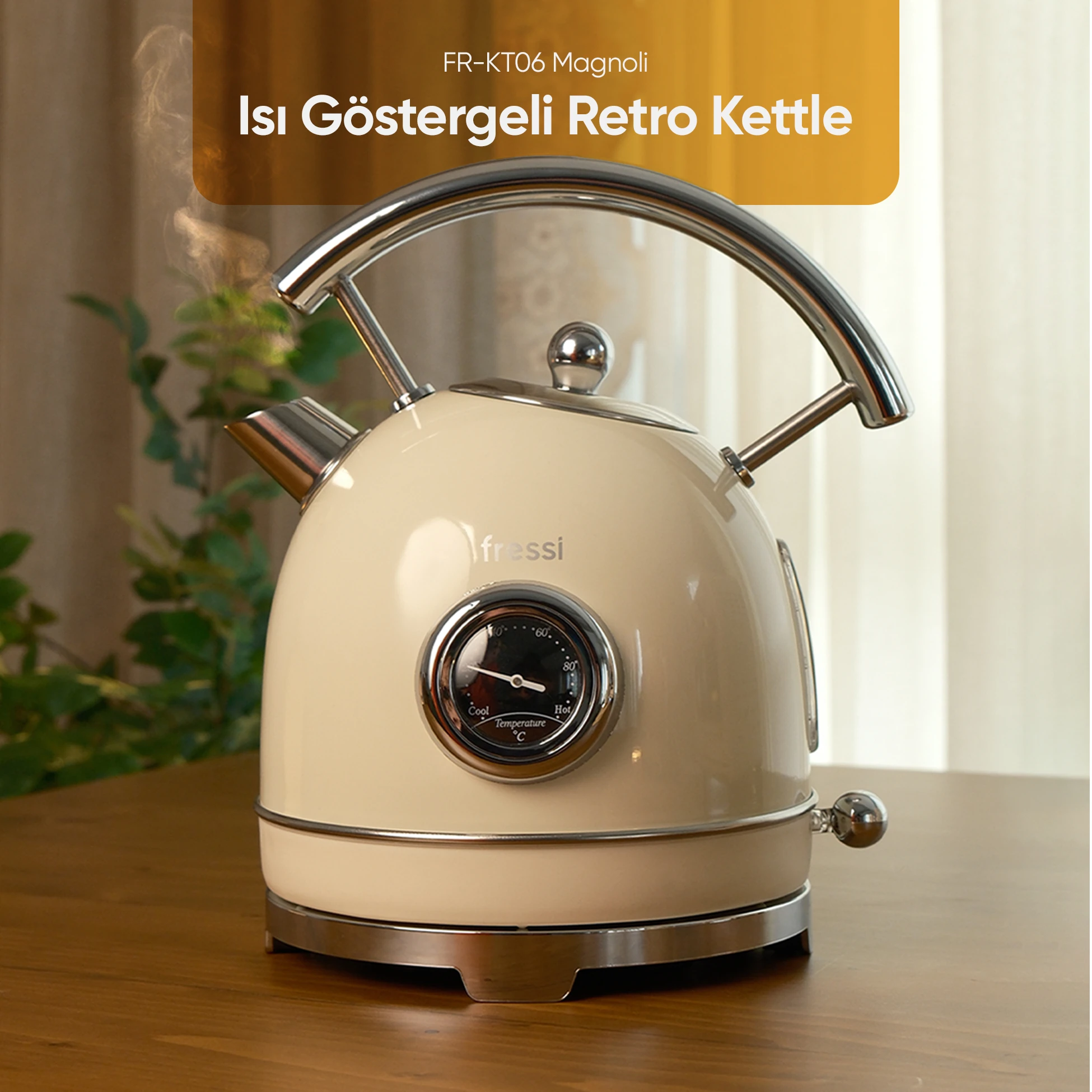 FR-KT06 Magnoli 1,8L Isı Göstergeli Kettle Su Isıtıcısı