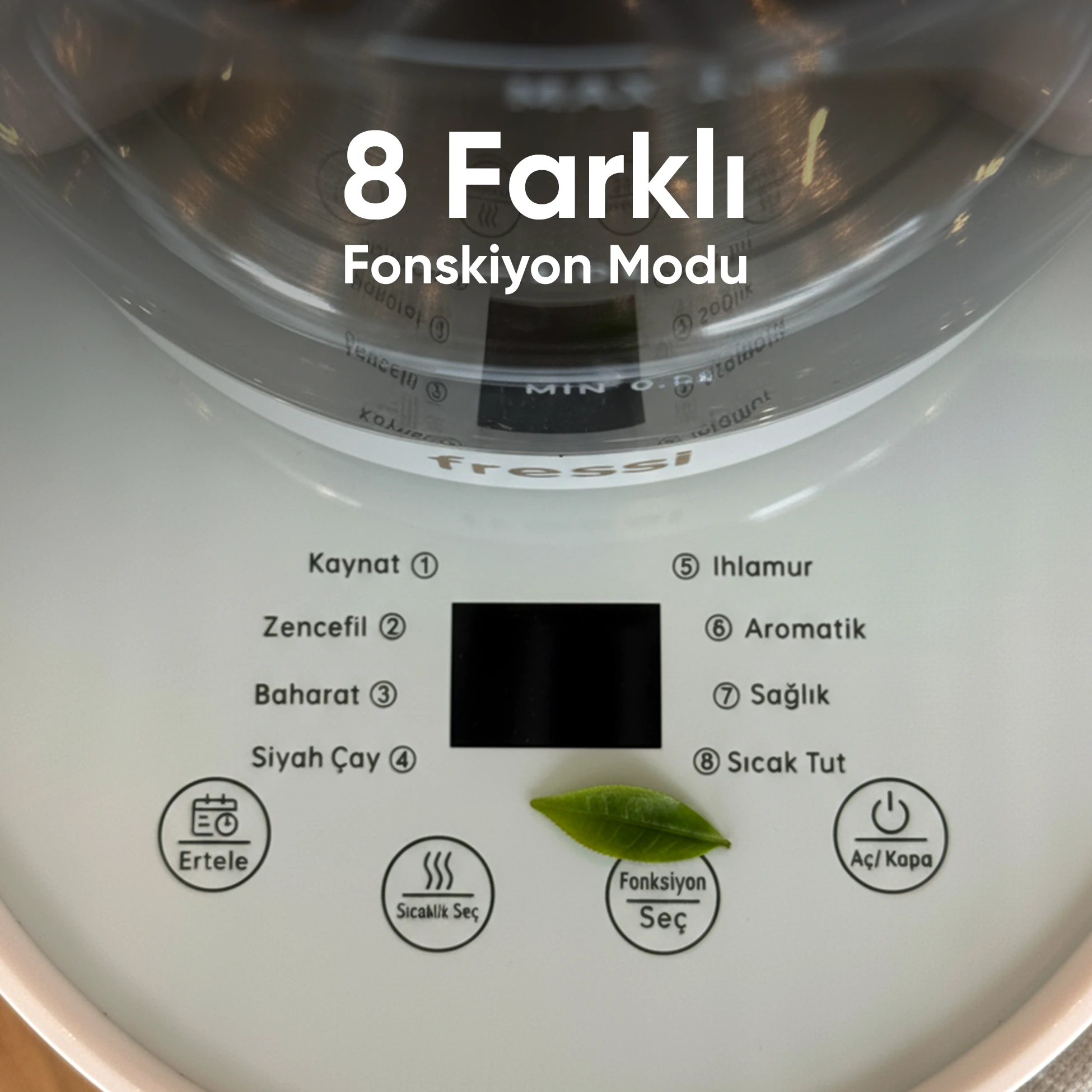 FR-KT04 1,6L 800W Dijital Göstergeli Elektrikli Cam Su Isıtıcısı Kettle Bitki Çayı Makinesi