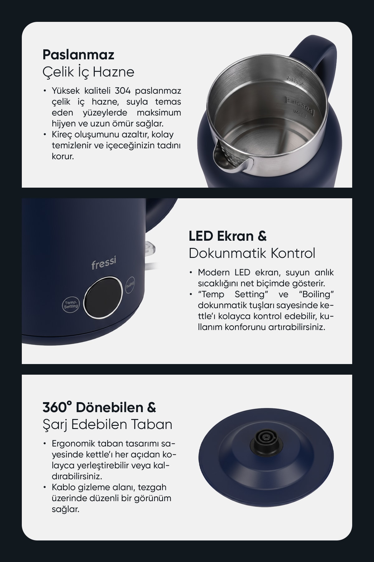 Elektrikli Su Isıtıcı Kettle 1.5 L Çelik Hazne KT-01 Urban