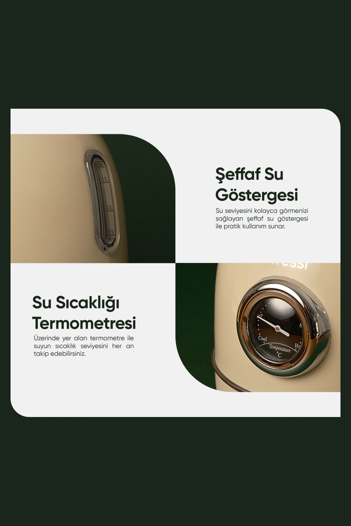 FR-KT06 Magnoli 1,8L Isı Göstergeli Kettle Su Isıtıcısı