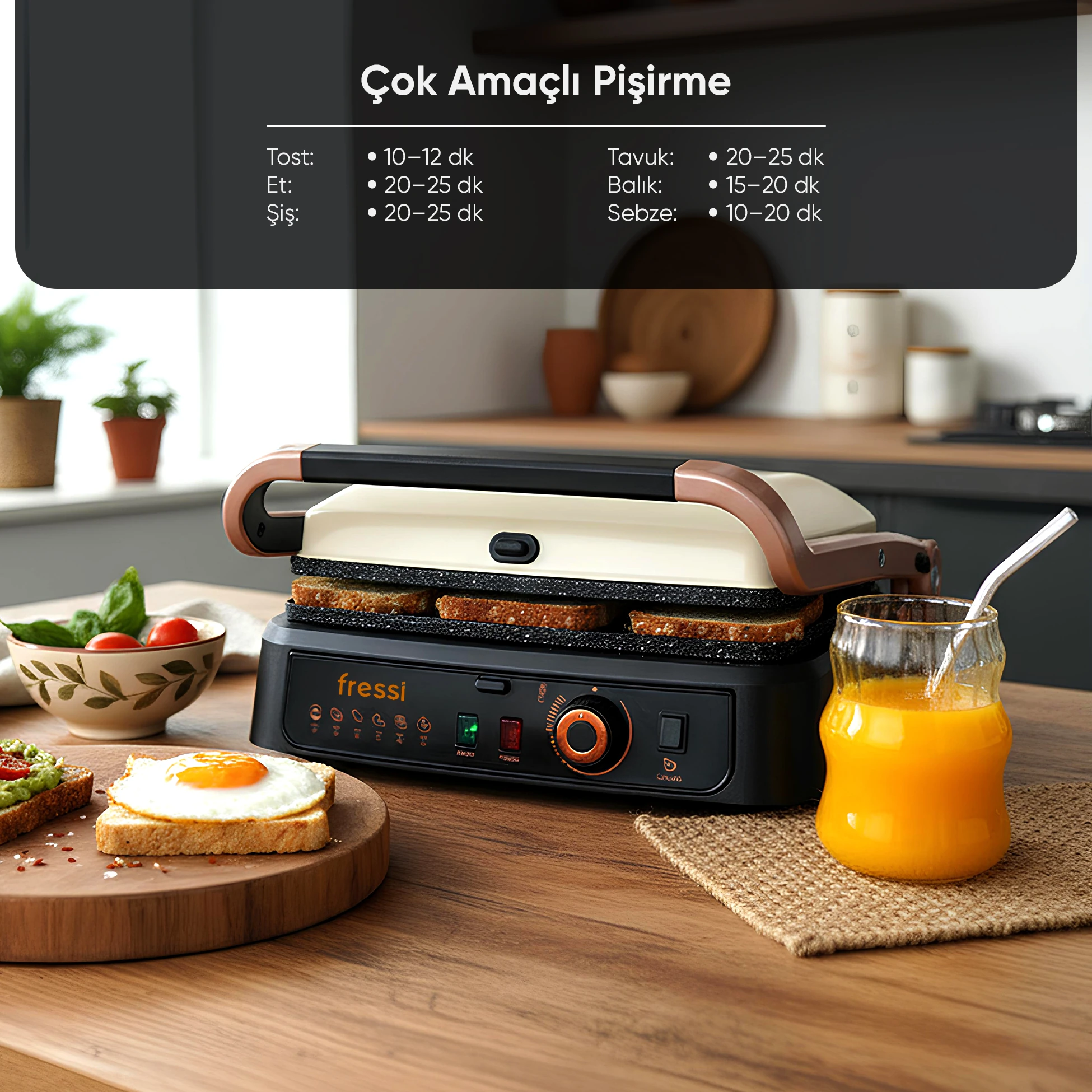 FR-TM01 Vintage Retro Izgara ve Tost Makinesi 6 Dilim Kapasiteli 2000W