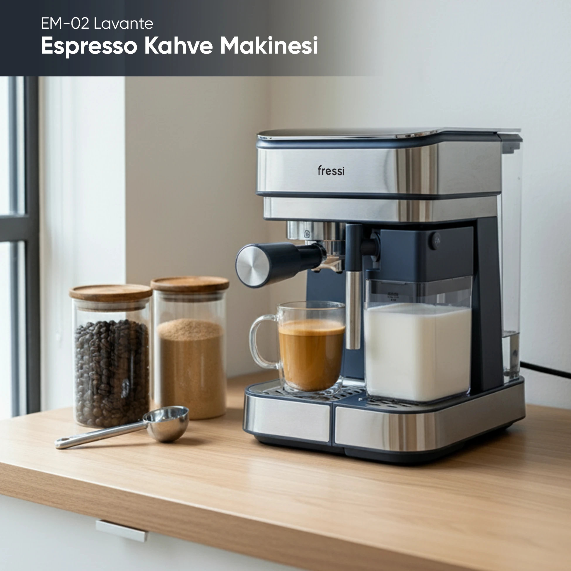 EM-02 Urban 1,5L 20Bar Tam Otomatik Kahve Lacivert Espresso Makinesi