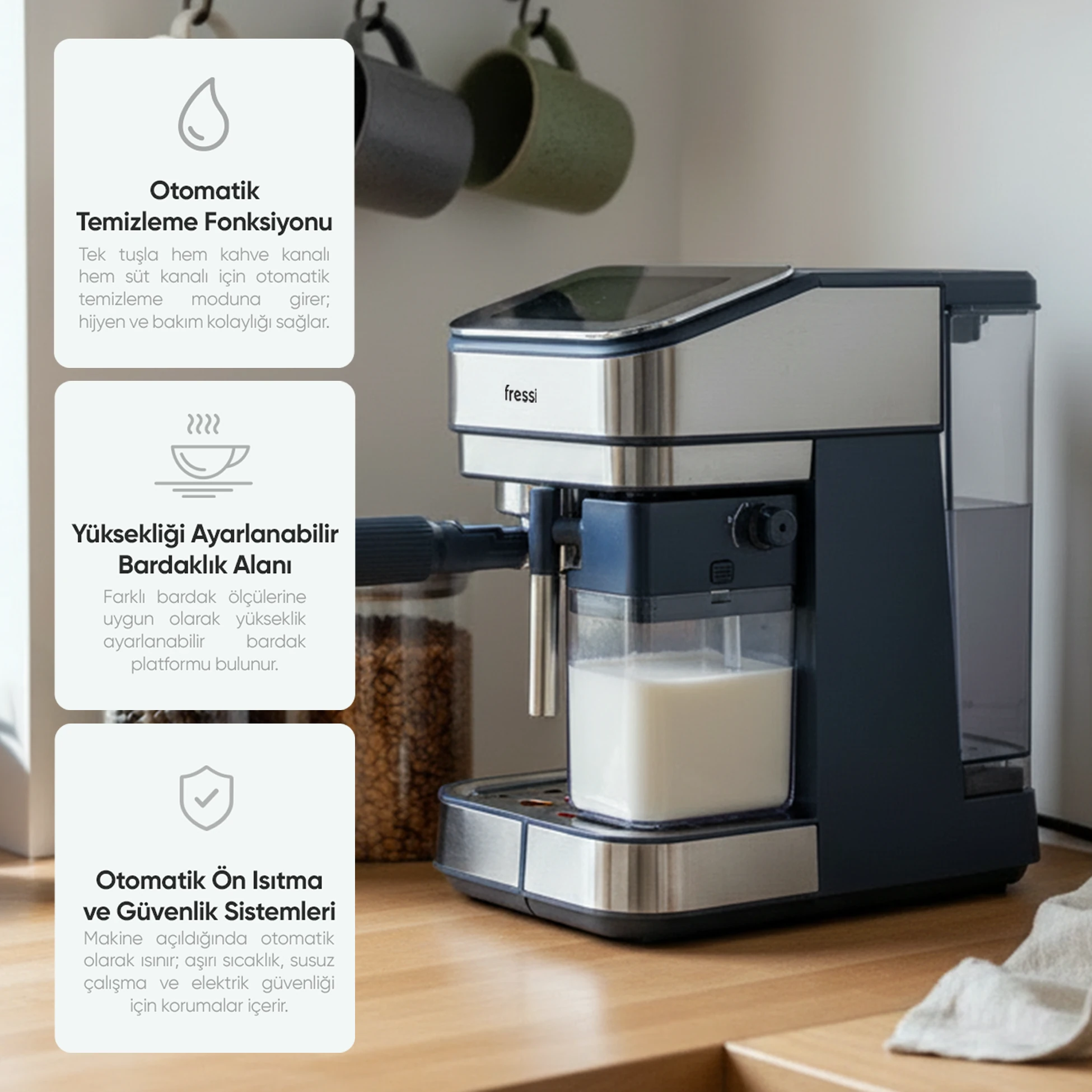 EM-02 Urban 1,5L 20Bar Tam Otomatik Kahve Lacivert Espresso Makinesi