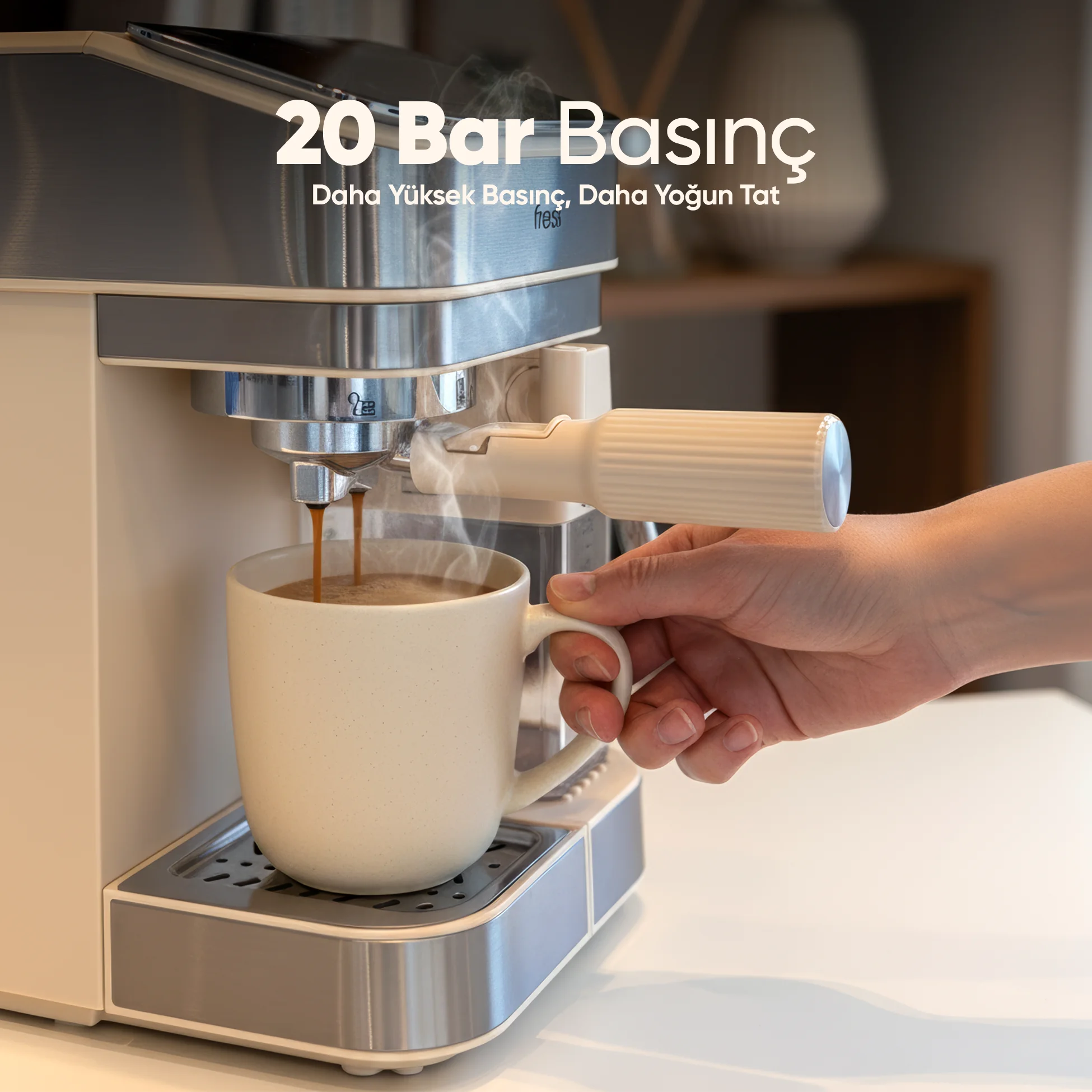 EM-02 Lavante 1,5L 20Bar Tam Otomatik Kahve Krem Espresso Makinesi