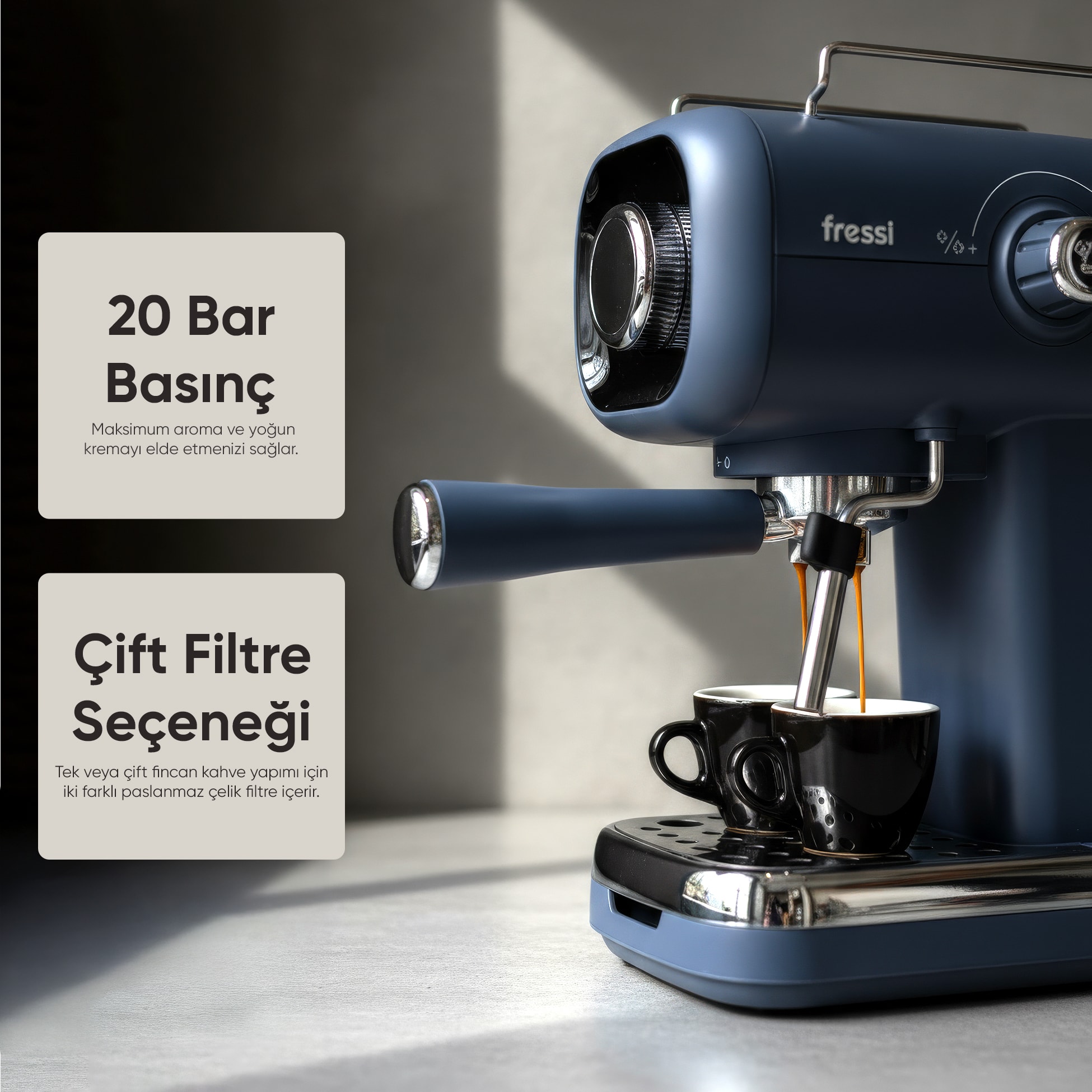 Espresso Latte Cappuccino Kahve Makinesi Süt Köpürtücülü 20bar Basınçlı FR-EM2214 Urban