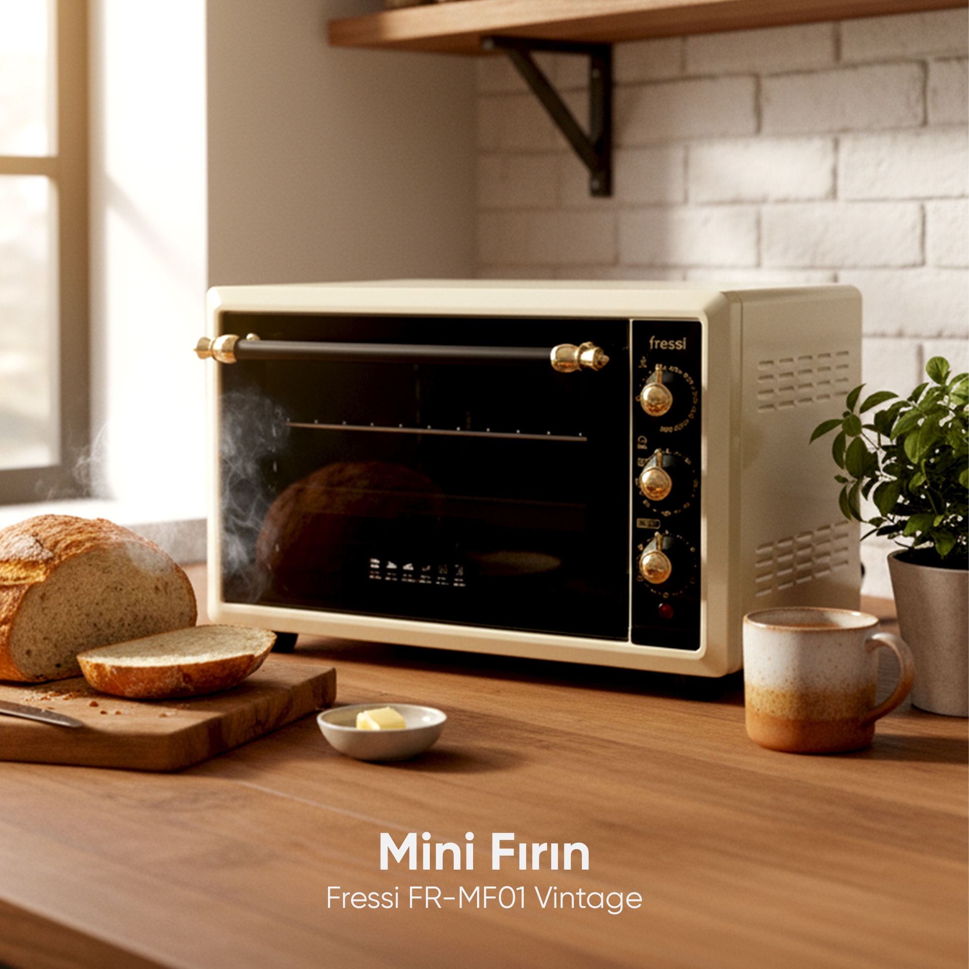 FR-MF01 Vintage Retro Turbo, Lambalı, Termostatlı, Saatli Midi Fırın