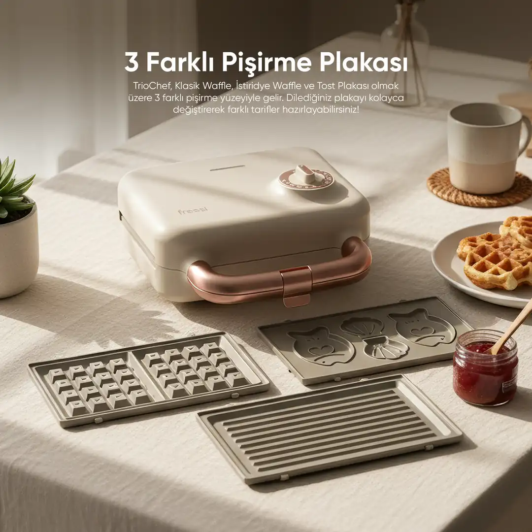 Çıkarılabilir Yapışmaz Plakalı Ikili Waffle Ve Tost Makinesi Fr