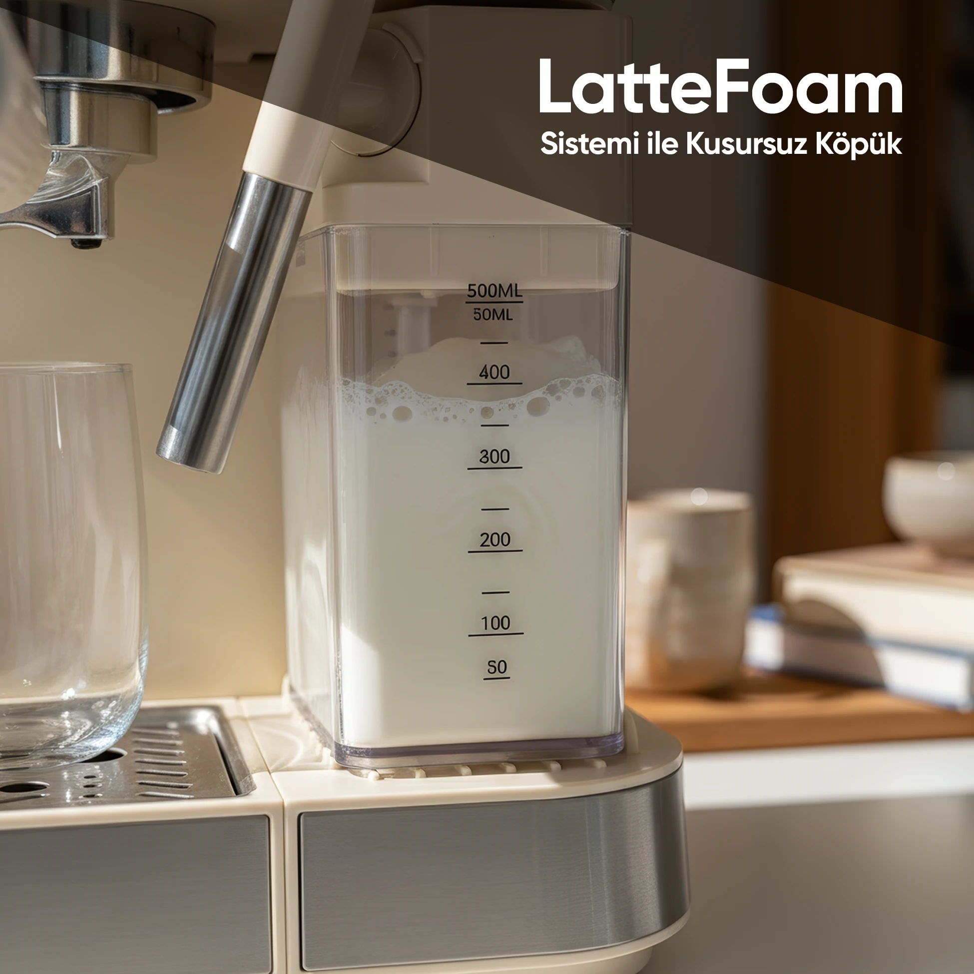 EM-02 Lavante 1,5L 20Bar Tam Otomatik Kahve Krem Espresso Makinesi