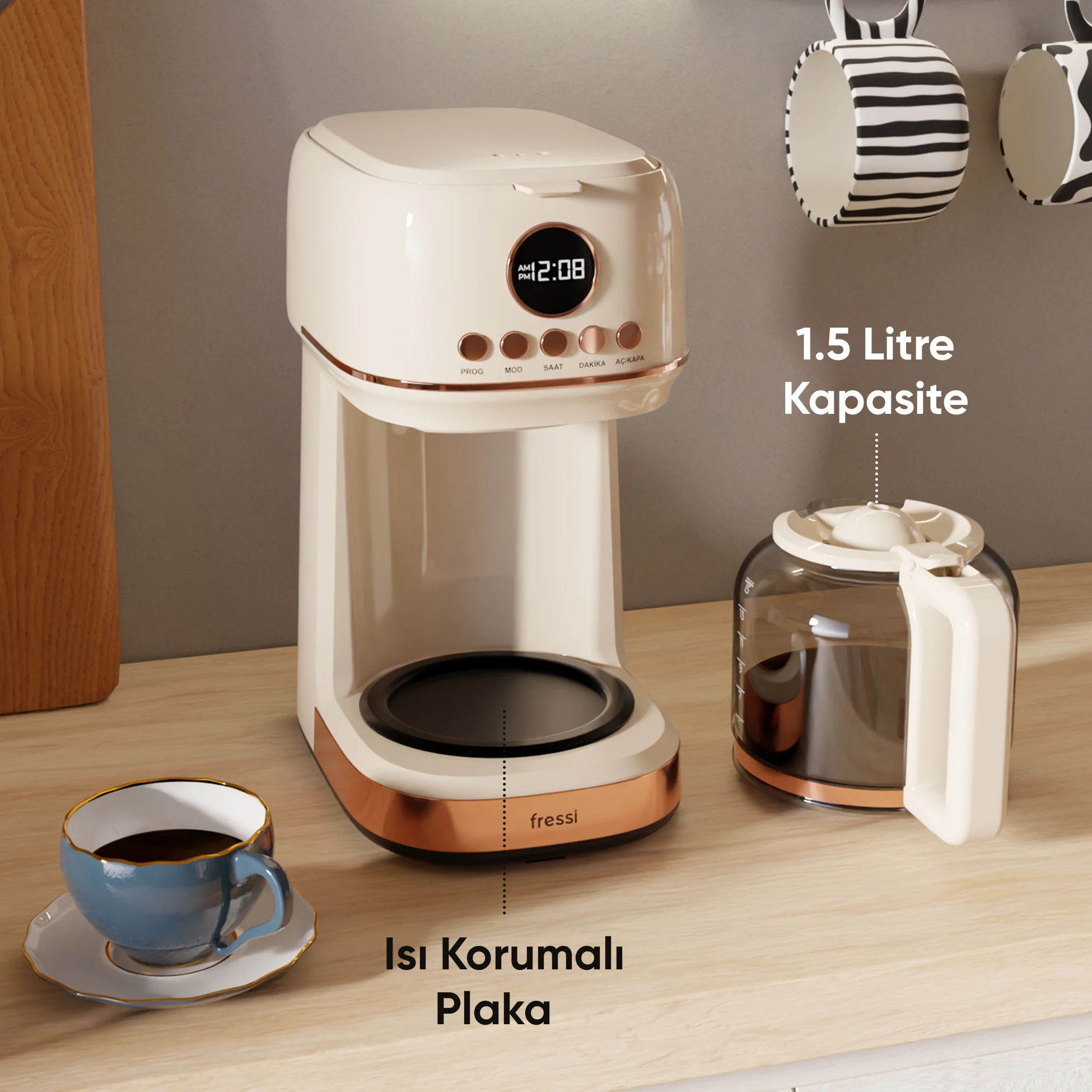 Dijital Göstergeli Krem Filtre Kahve Makinesi FR-FC09 Velluto