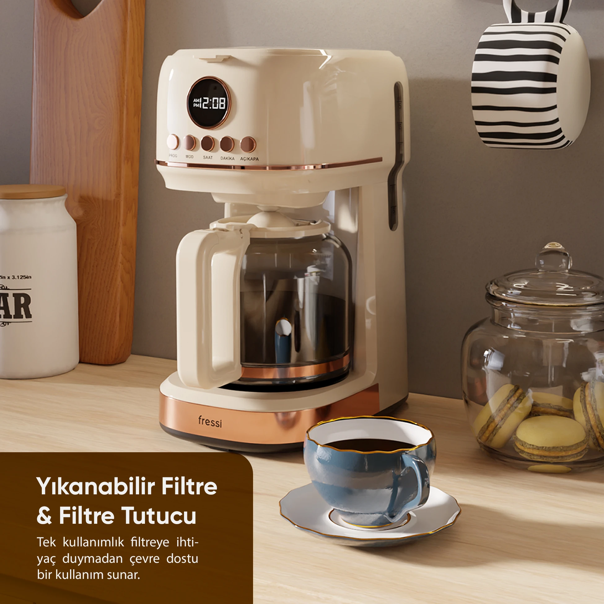 Dijital Göstergeli Krem Filtre Kahve Makinesi FR-FC09 Velluto