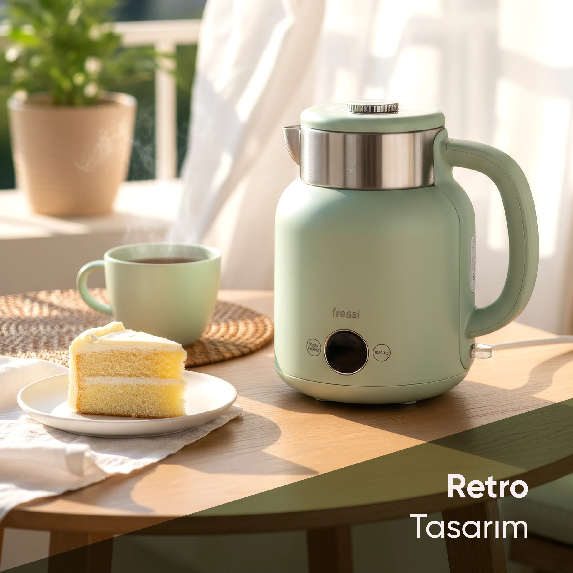 KT-01 Retrofi Su Yeşili 1.5 L Retro Elektrikli Kettle