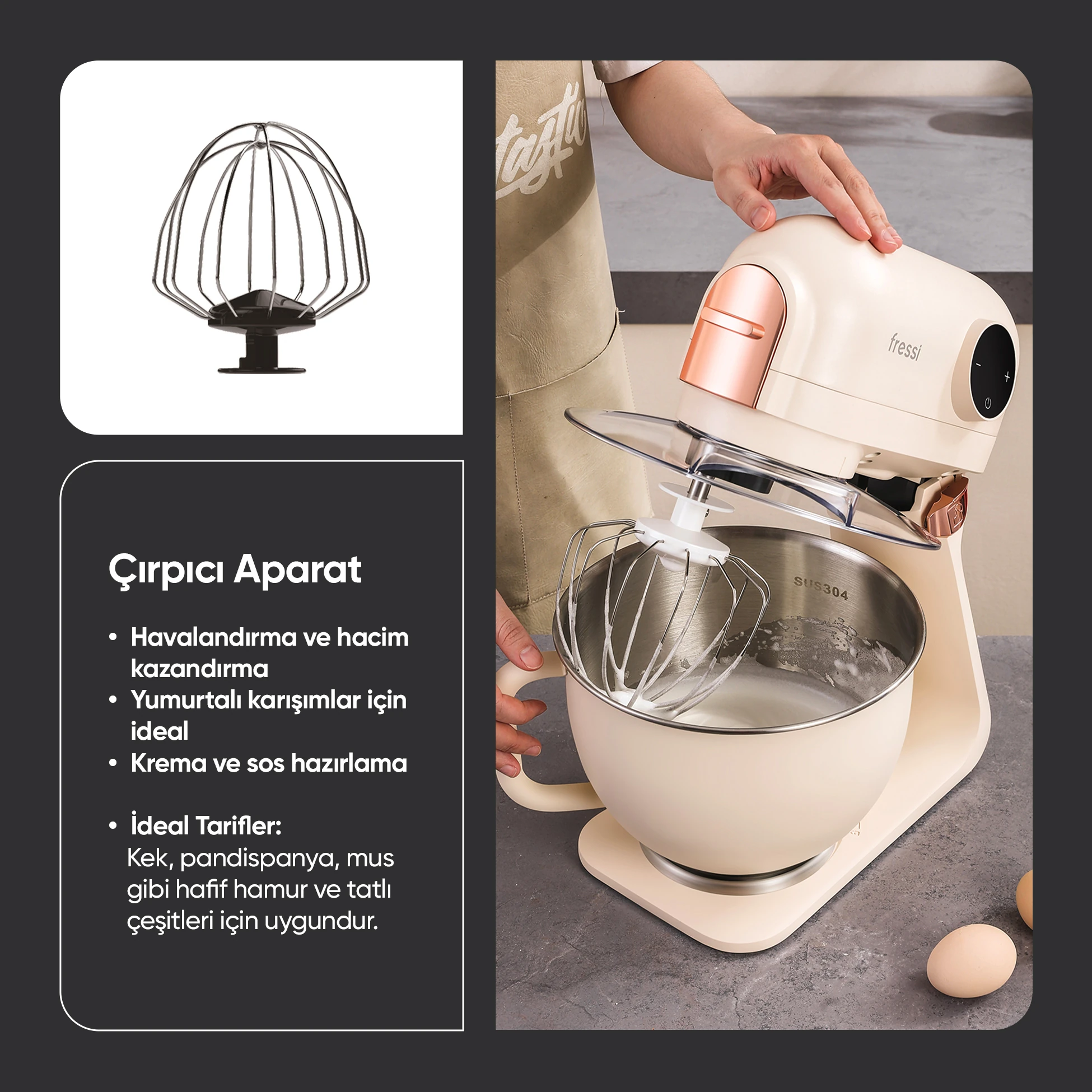 Tam Döküm Demir Hamur Yoğurma Makinesi Standlı Mikser Mutfak Şefi FR-SM2503 Allegro