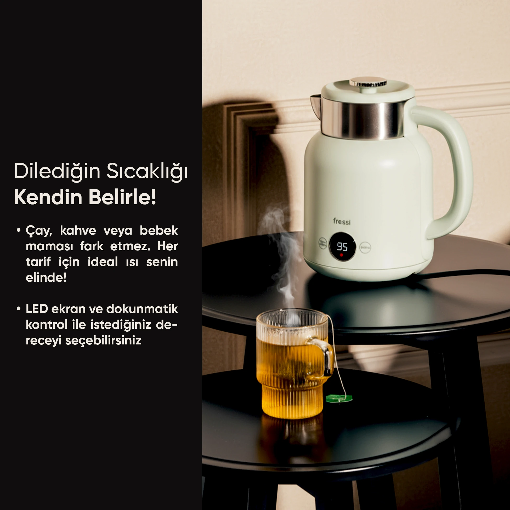 KT-01 Retrofi Su Yeşili 1.5 L Retro Elektrikli Kettle