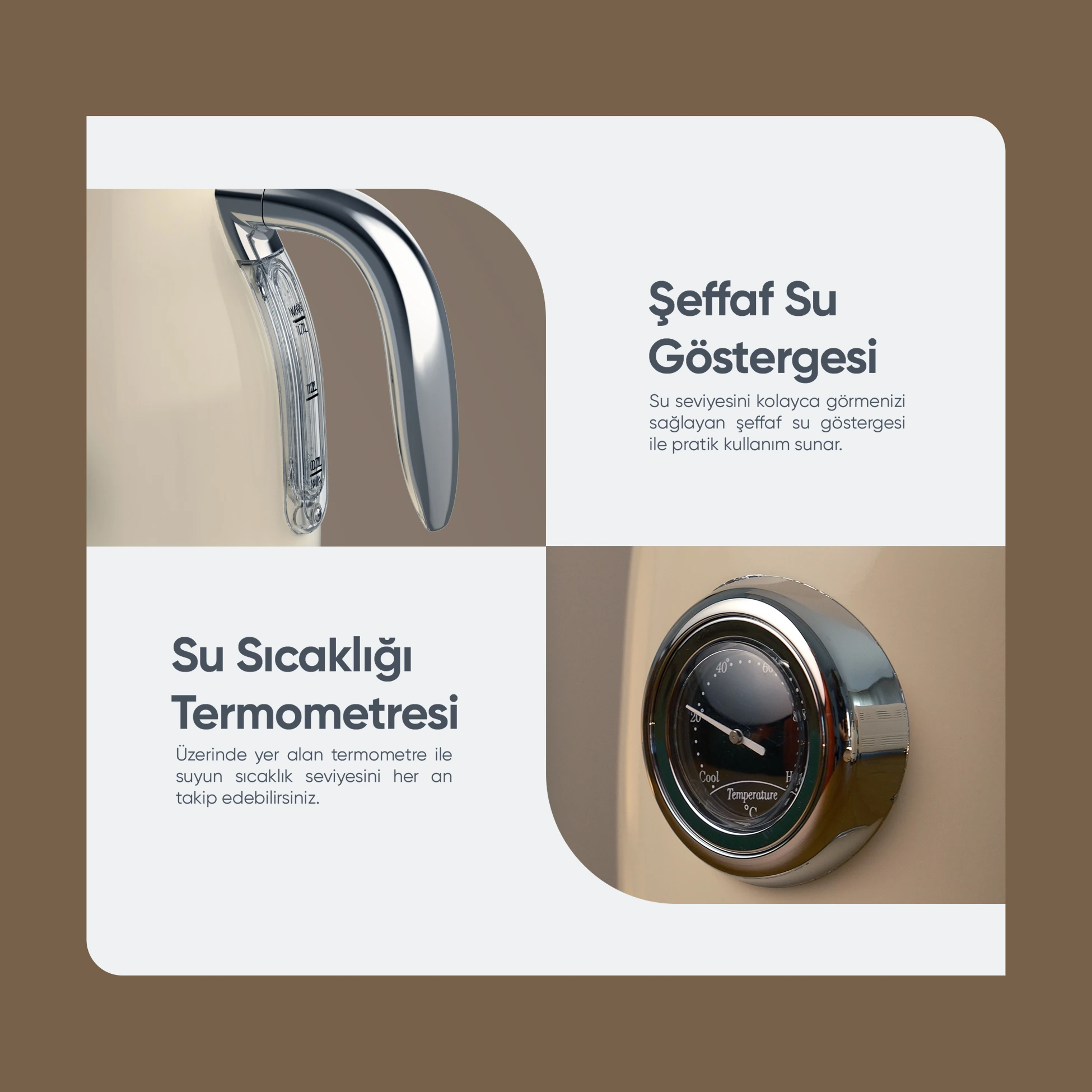 FR-KT05 Vintheat 1,7L Isı Göstergeli Kettle Su Isıtıcısı