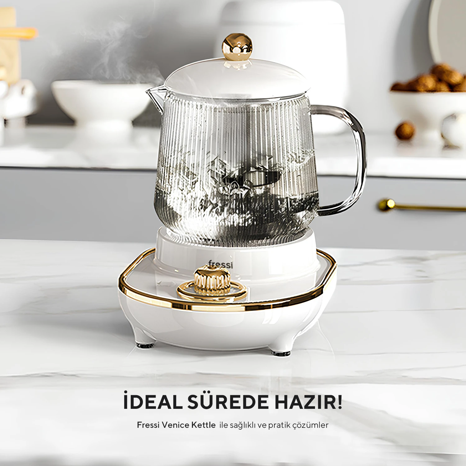 YSB-GC03 Venice 600ml Elektrikli Çok Fonksiyonlu Cam Su Isıtıcı Kettle Bitki Çayı Makinesi - Beyaz