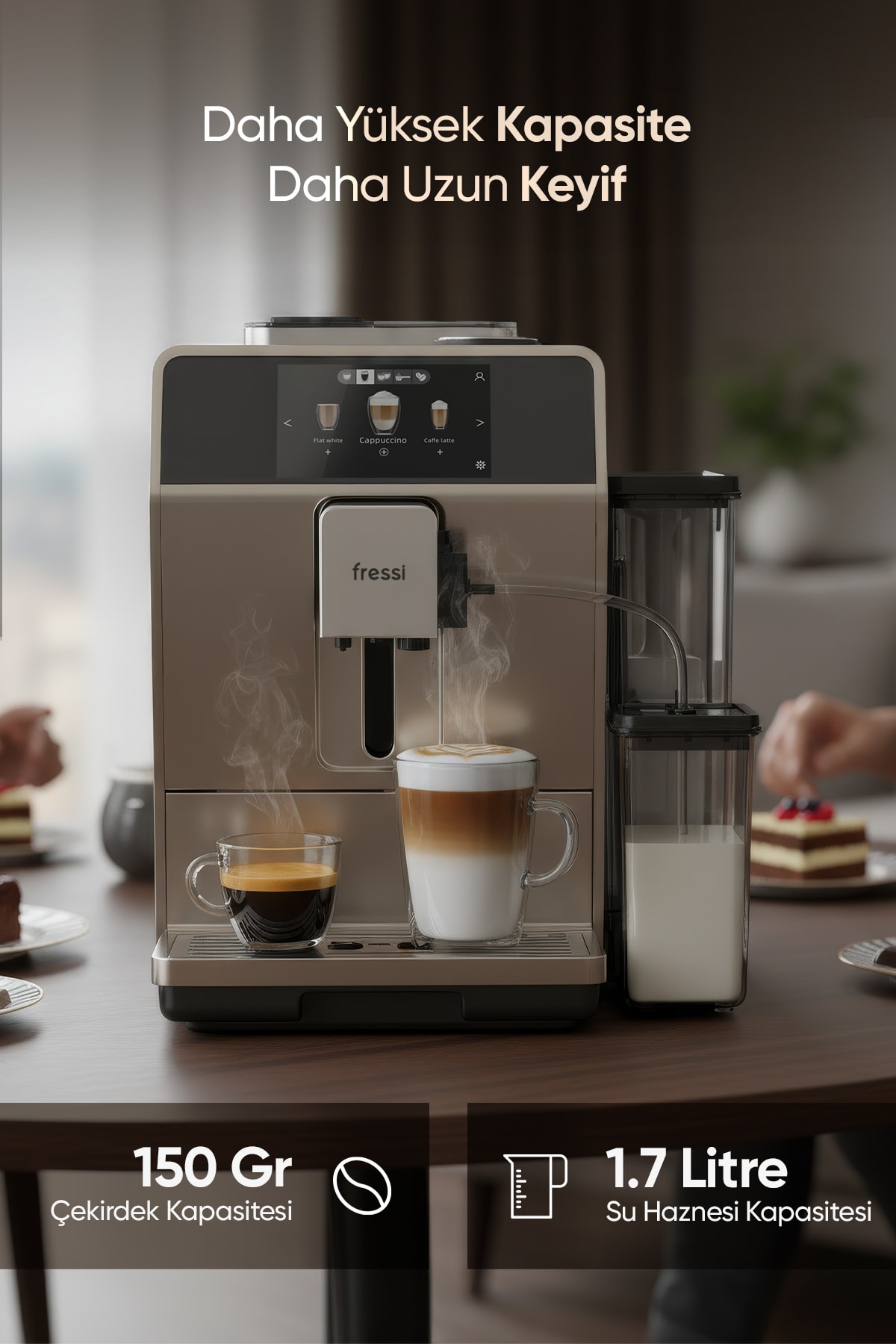 Dijital Ekranlı Tam Otomatik Espresso Kahve Makinesi 24 Sıcak ve Soğuk İçecek EM-1592 Coffero