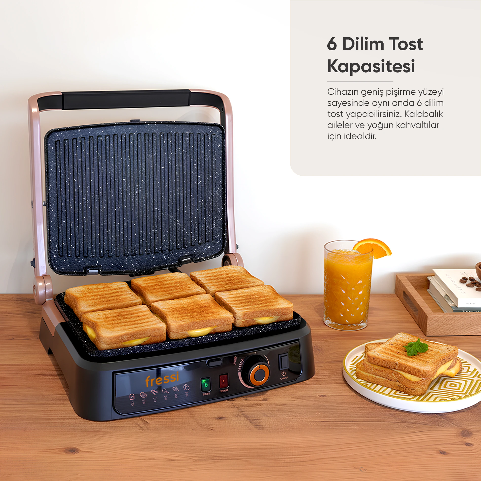 FR-TM01 Vintage Retro Izgara ve Tost Makinesi 6 Dilim Kapasiteli 2000W