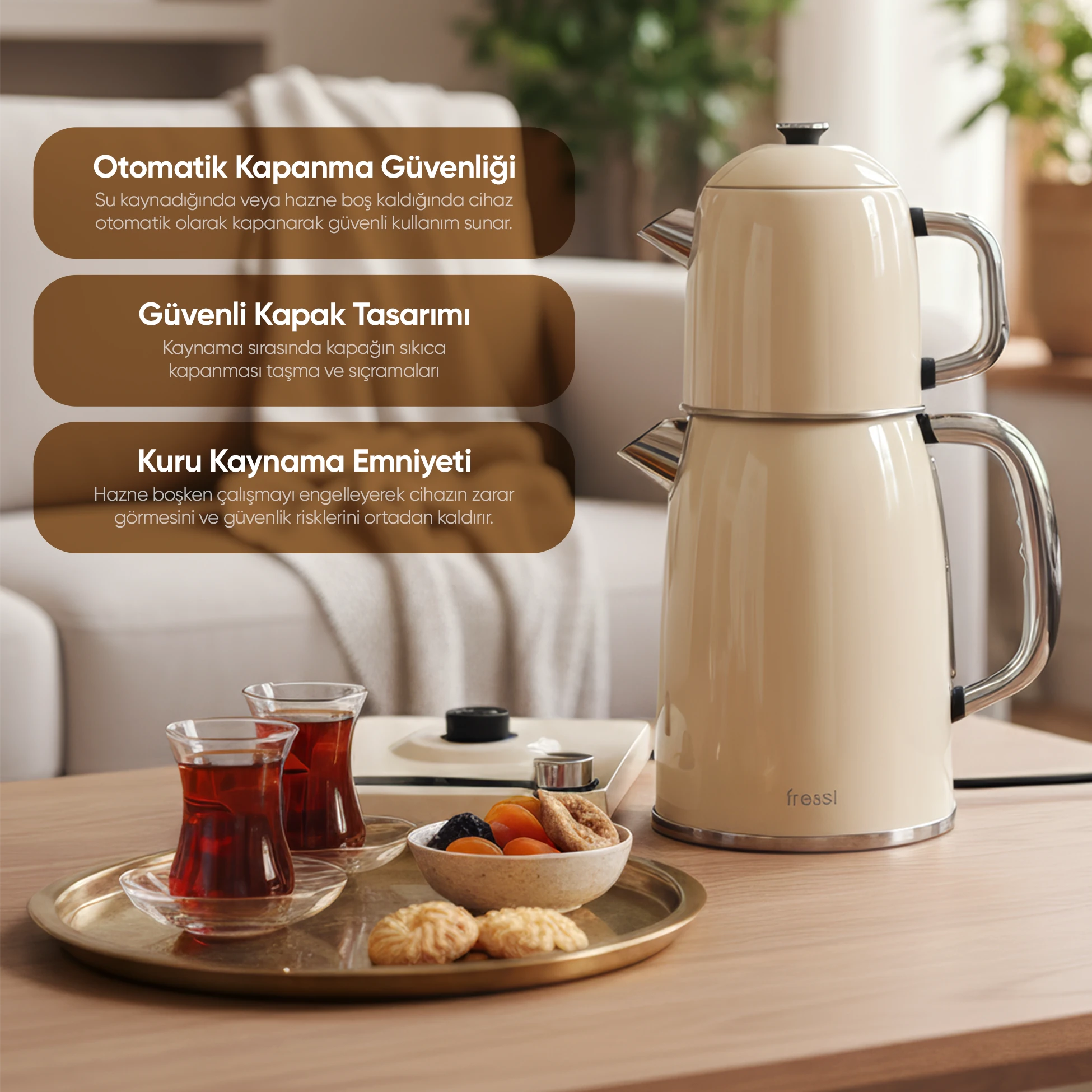 FR-CM26 Lavena Dijital Standlı Çay Makinesi 2 In 1 Çelik Su Isıtıcı