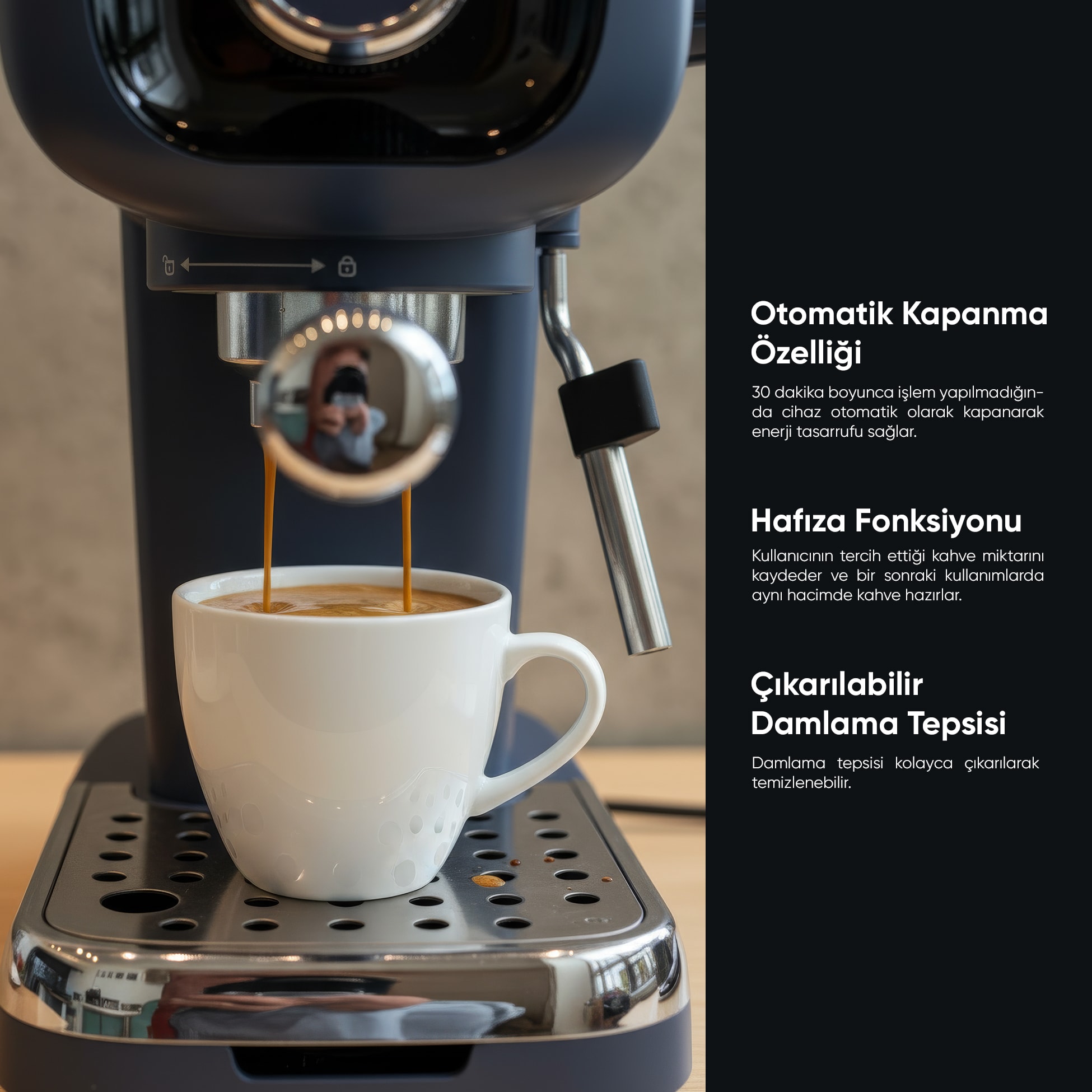 Espresso Latte Cappuccino Kahve Makinesi Süt Köpürtücülü 20bar Basınçlı FR-EM2214 Urban