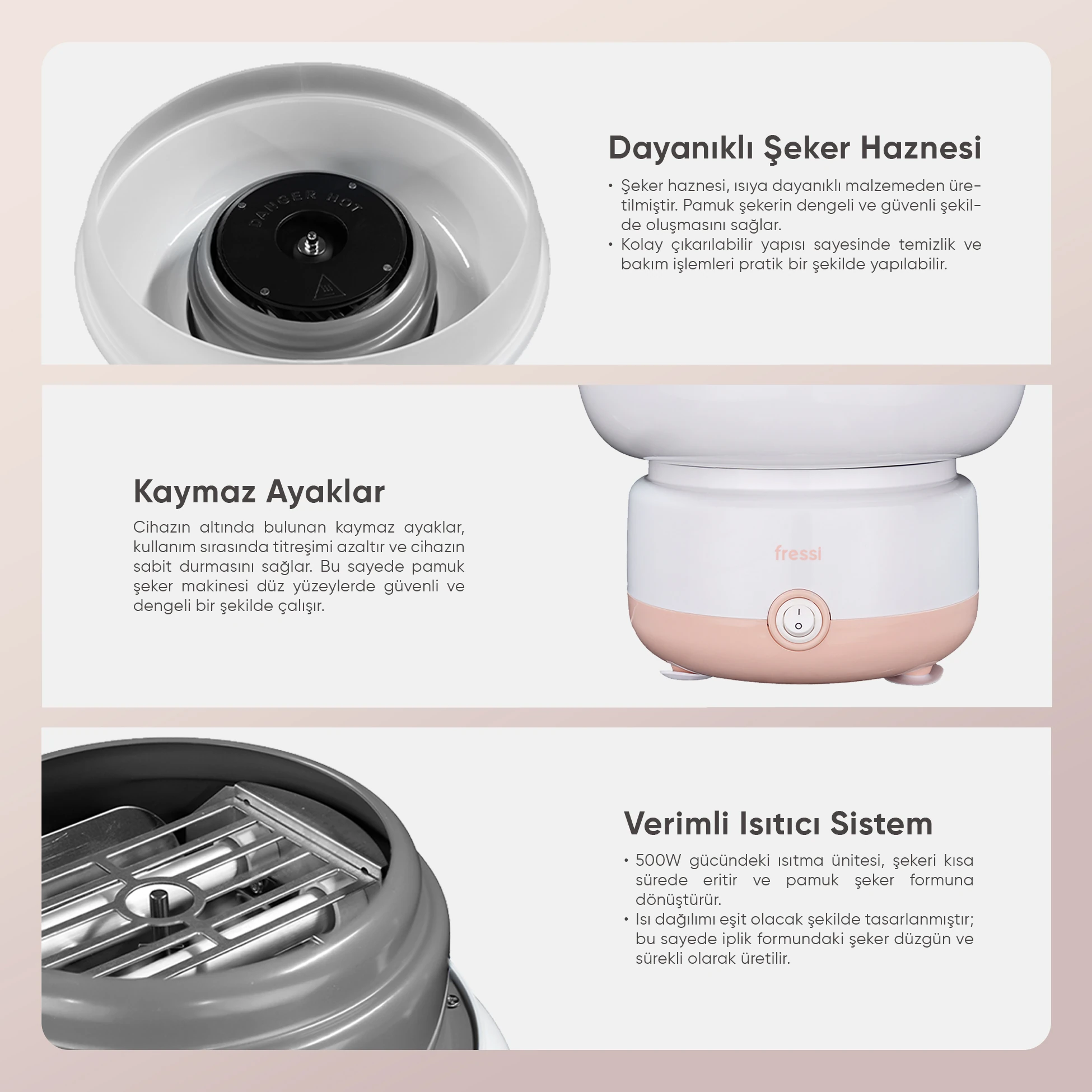 Çelik Hazneli 500W Pamuk Şeker Makinesi FR-PM01 CottoFun