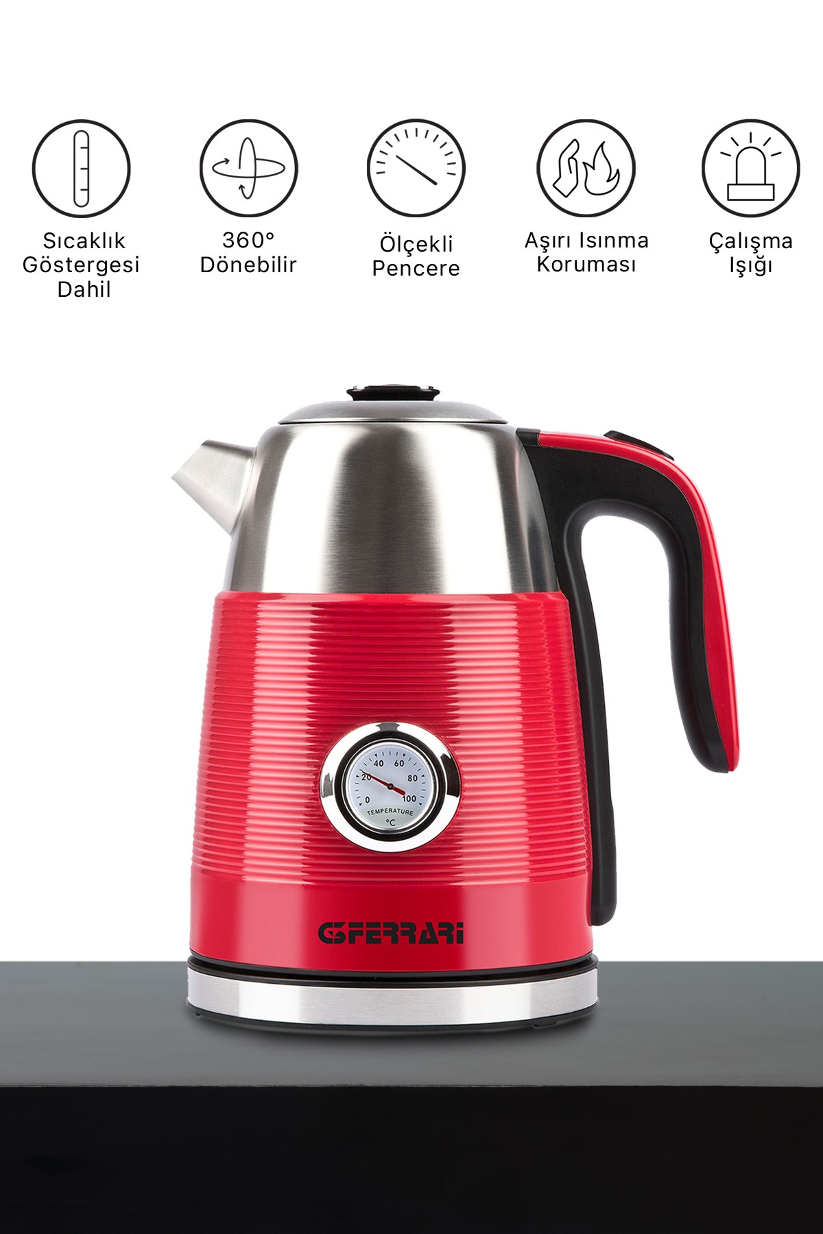 G3ferrari G10149 2200W 1,7 Lt Kırmızı Kettle Kablosuz Su Isıtıcısı                             