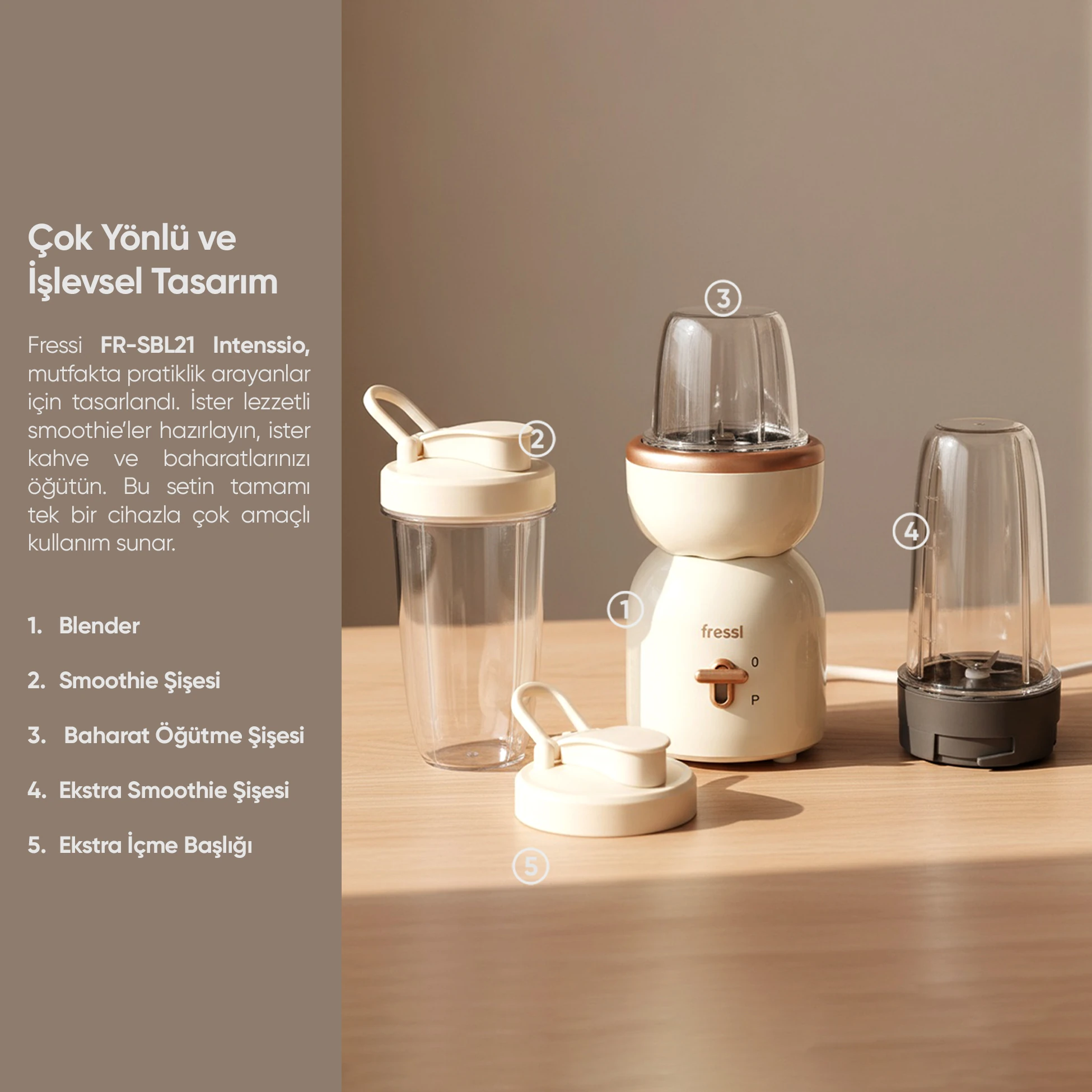 FR-SBL21 İntenssio Öğütücülü Çift Şişeli Smoothie Blender Seti 400W