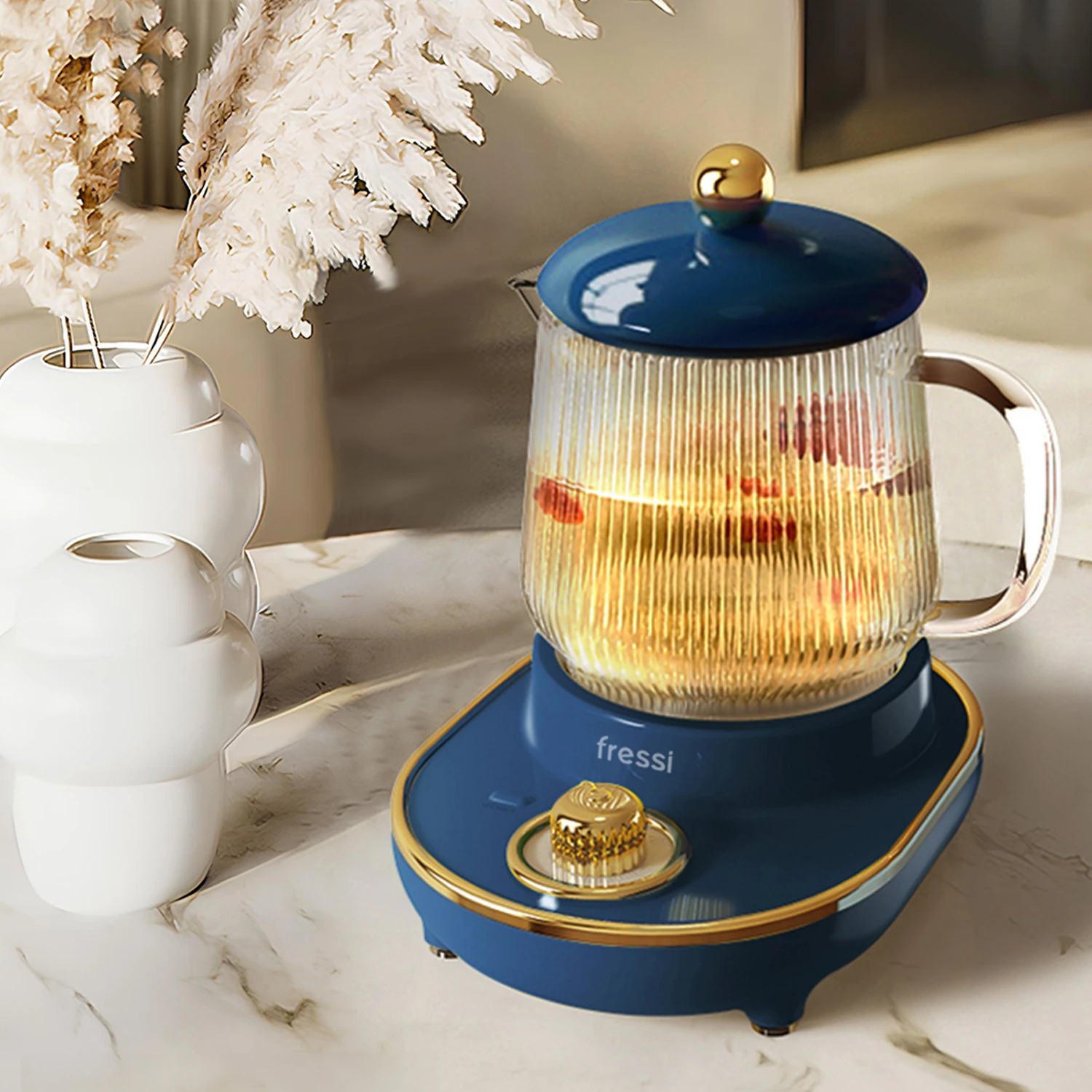 YSB-GC03 Venice 600ml Elektrikli Çok Fonksiyonlu Cam Su Isıtıcı Kettle Bitki Çayı Makinesi - Lacivert