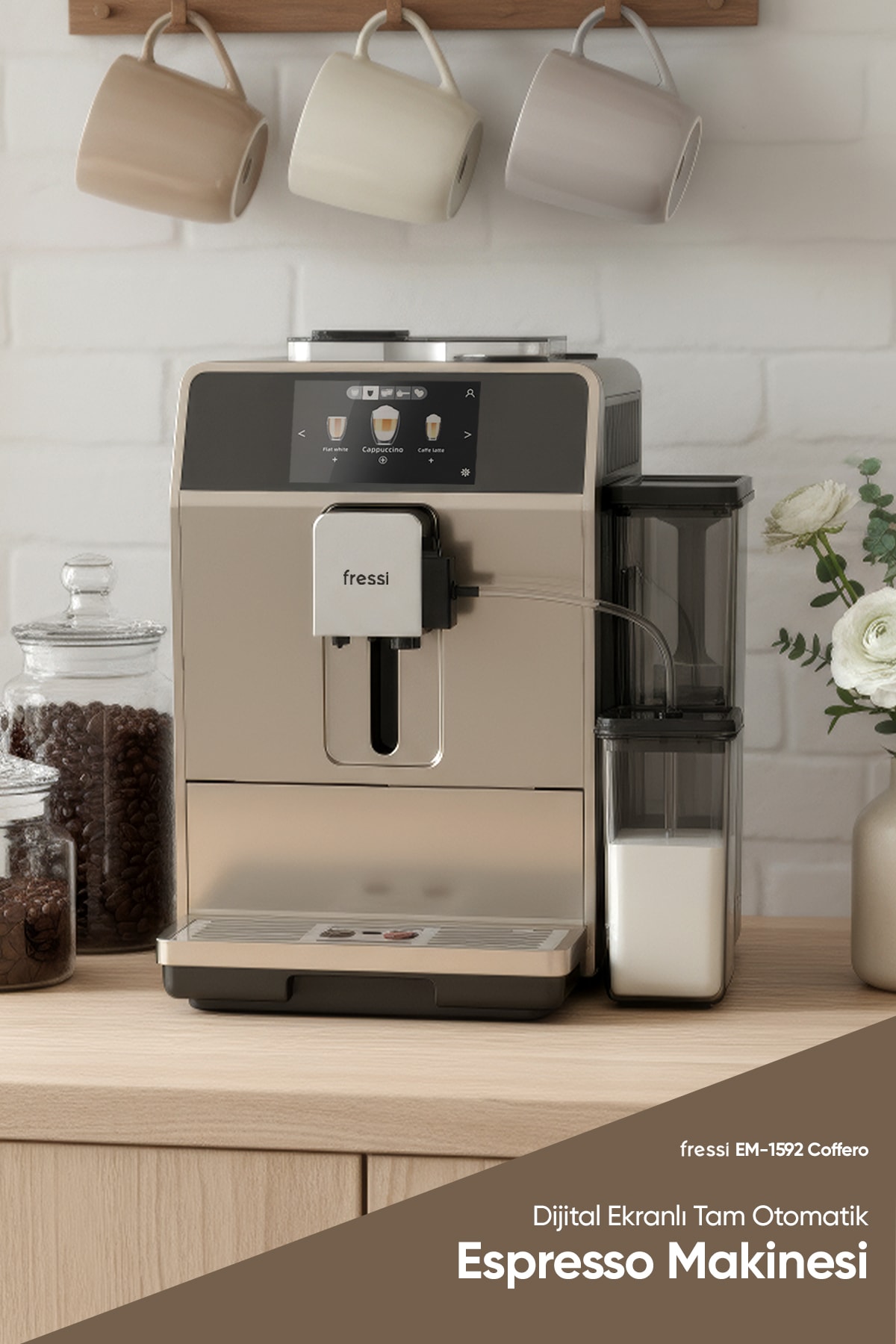 Dijital Ekranlı Tam Otomatik Espresso Kahve Makinesi 24 Sıcak ve Soğuk İçecek EM-1592 Coffero
