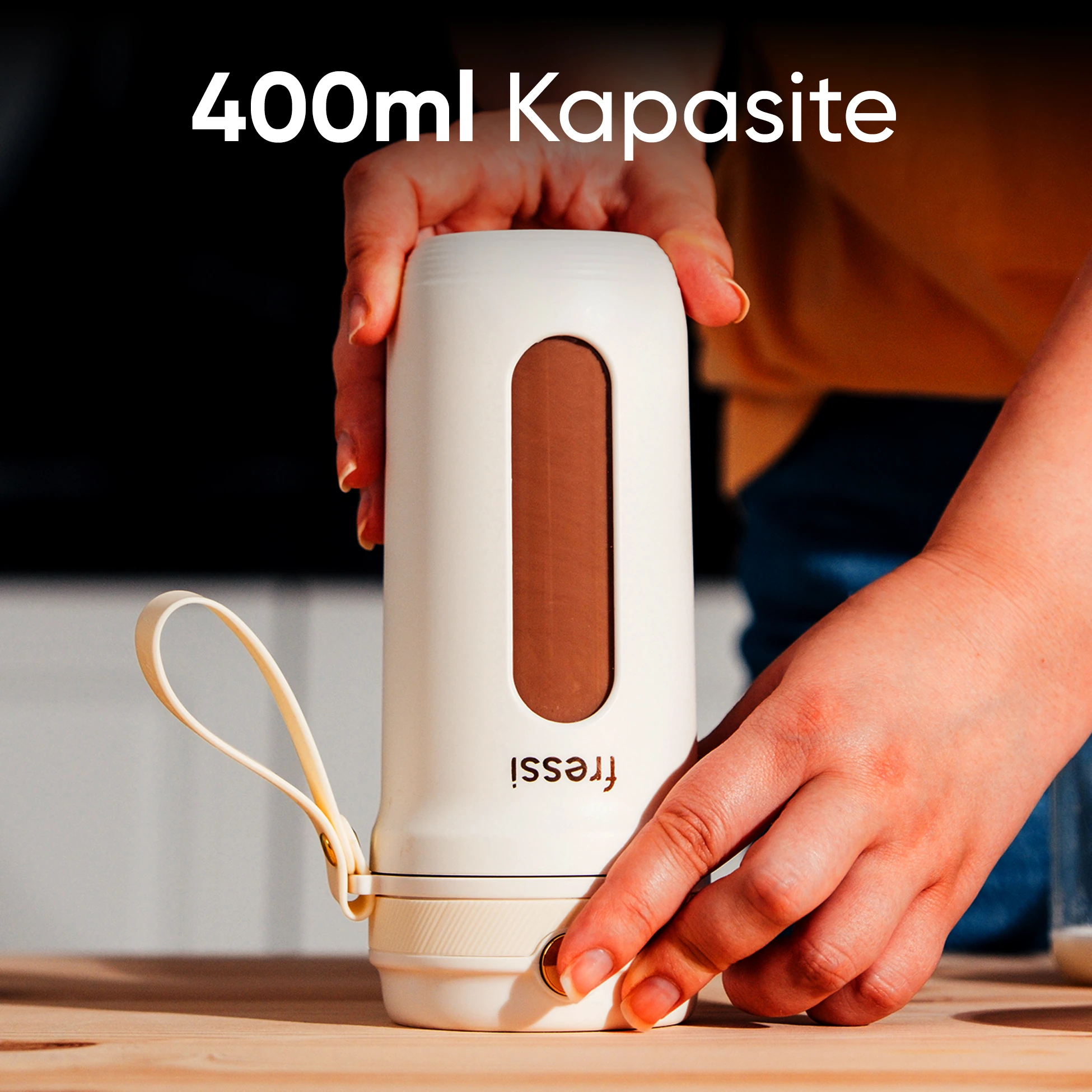 FR-BL03 Taşınabilir Şarjlı 80 W 350ml Öğütücü Fonksiyonlu Krem Kişisel Smoothie Blender