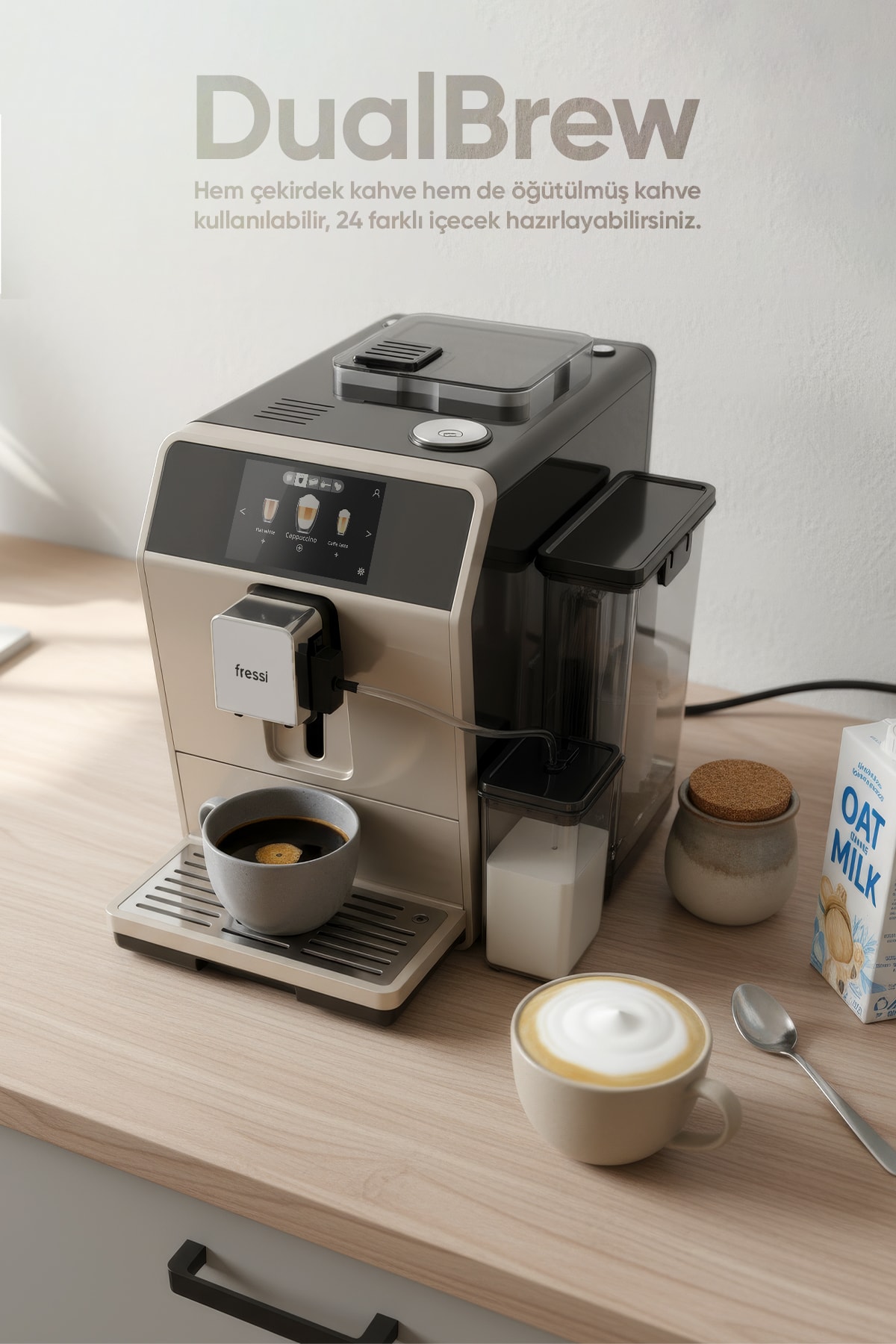 Dijital Ekranlı Tam Otomatik Espresso Kahve Makinesi 24 Sıcak ve Soğuk İçecek EM-1592 Coffero