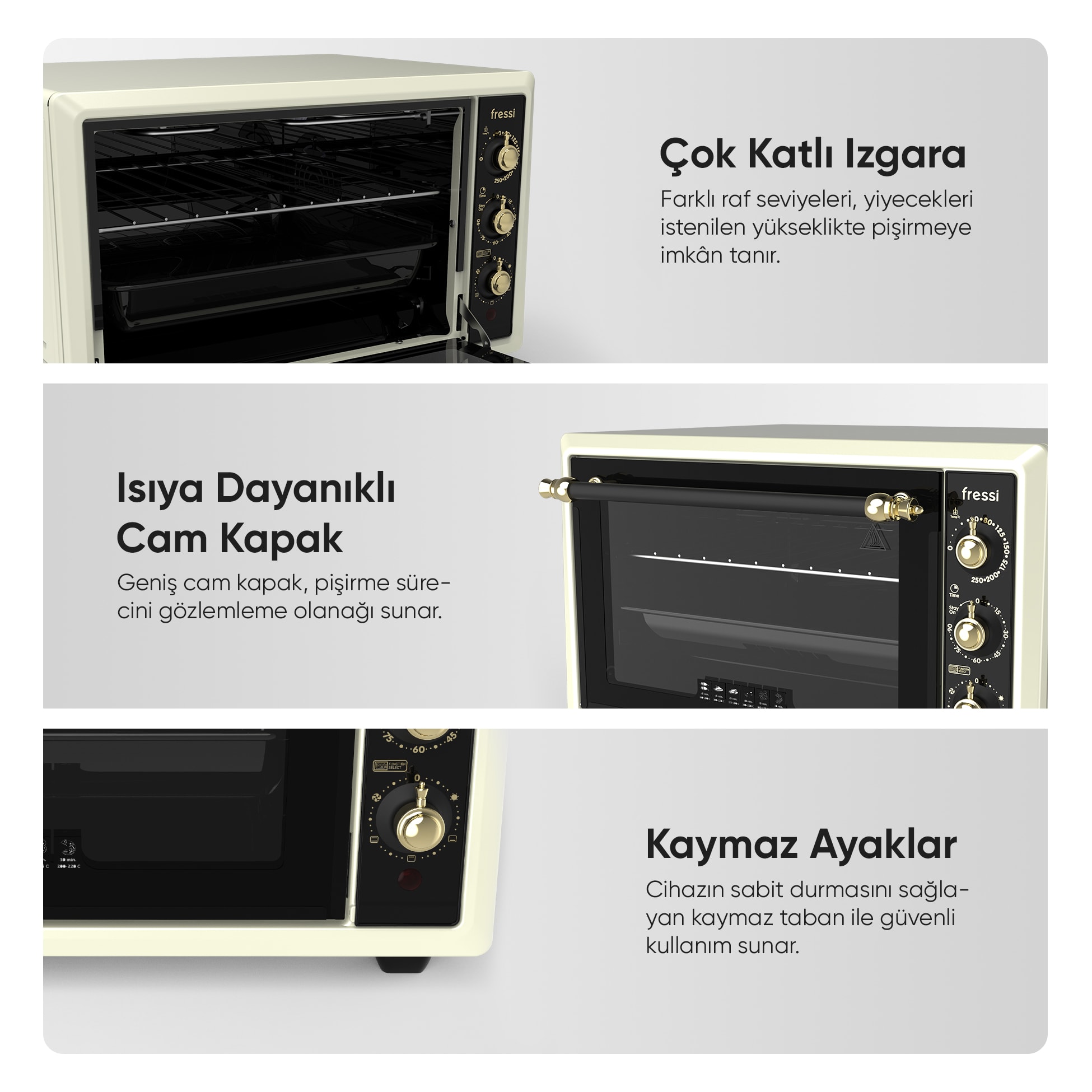 FR-MF01 Vintage Retro Turbo, Lambalı, Termostatlı, Saatli Midi Fırın