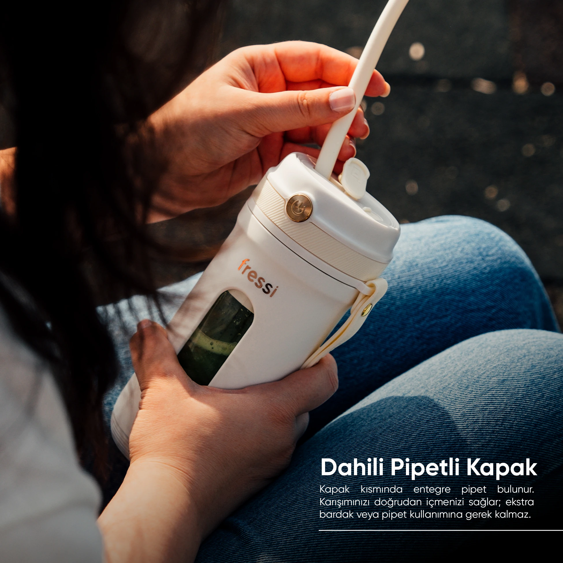 FR-BL03 Taşınabilir Şarjlı 80 W 350ml Öğütücü Fonksiyonlu Krem Kişisel Smoothie Blender