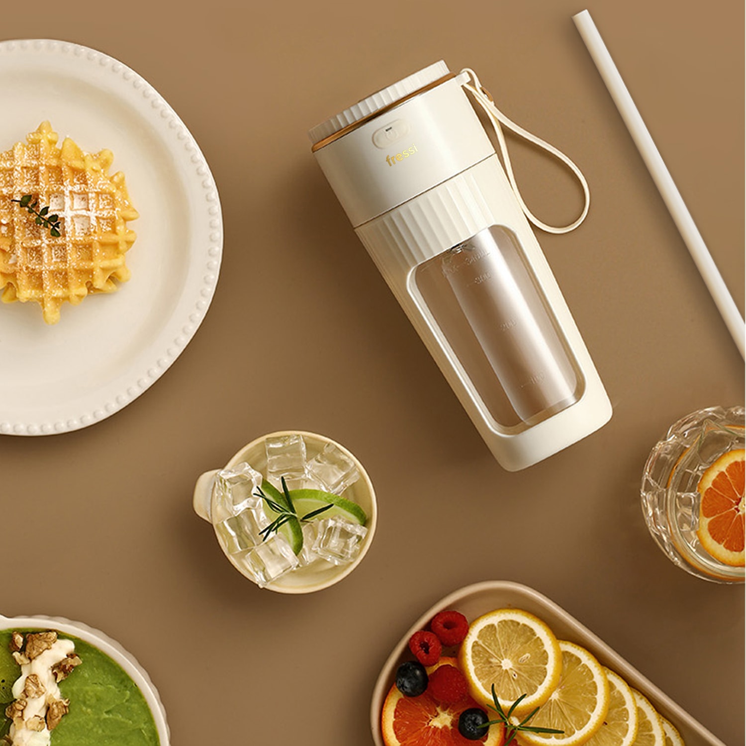 FR-BL0318 Taşınabilir Şarjlı 80 W 350ml Öğütücü Fonksiyonlu Krem Kişisel Smoothie Blender
