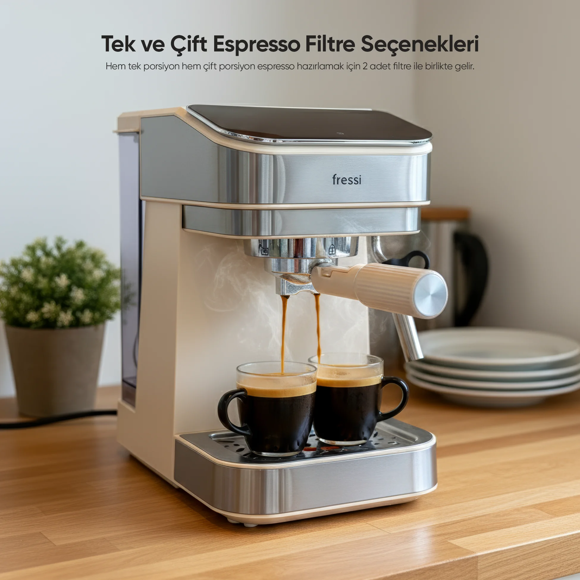 EM-02 Lavante 1,5L 20Bar Tam Otomatik Kahve Krem Espresso Makinesi