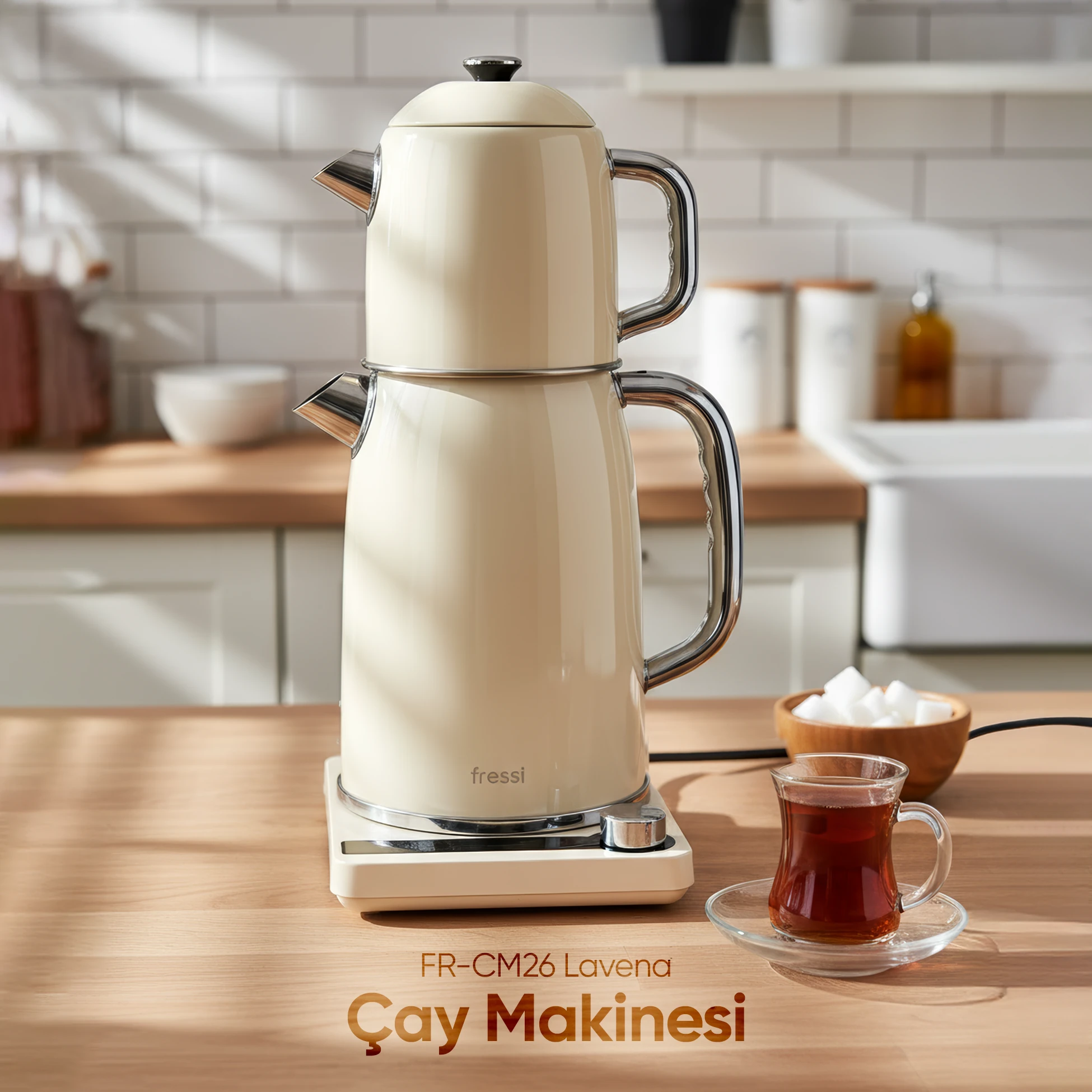 FR-CM26 Lavena Dijital Standlı Çay Makinesi 2 In 1 Çelik Su Isıtıcı
