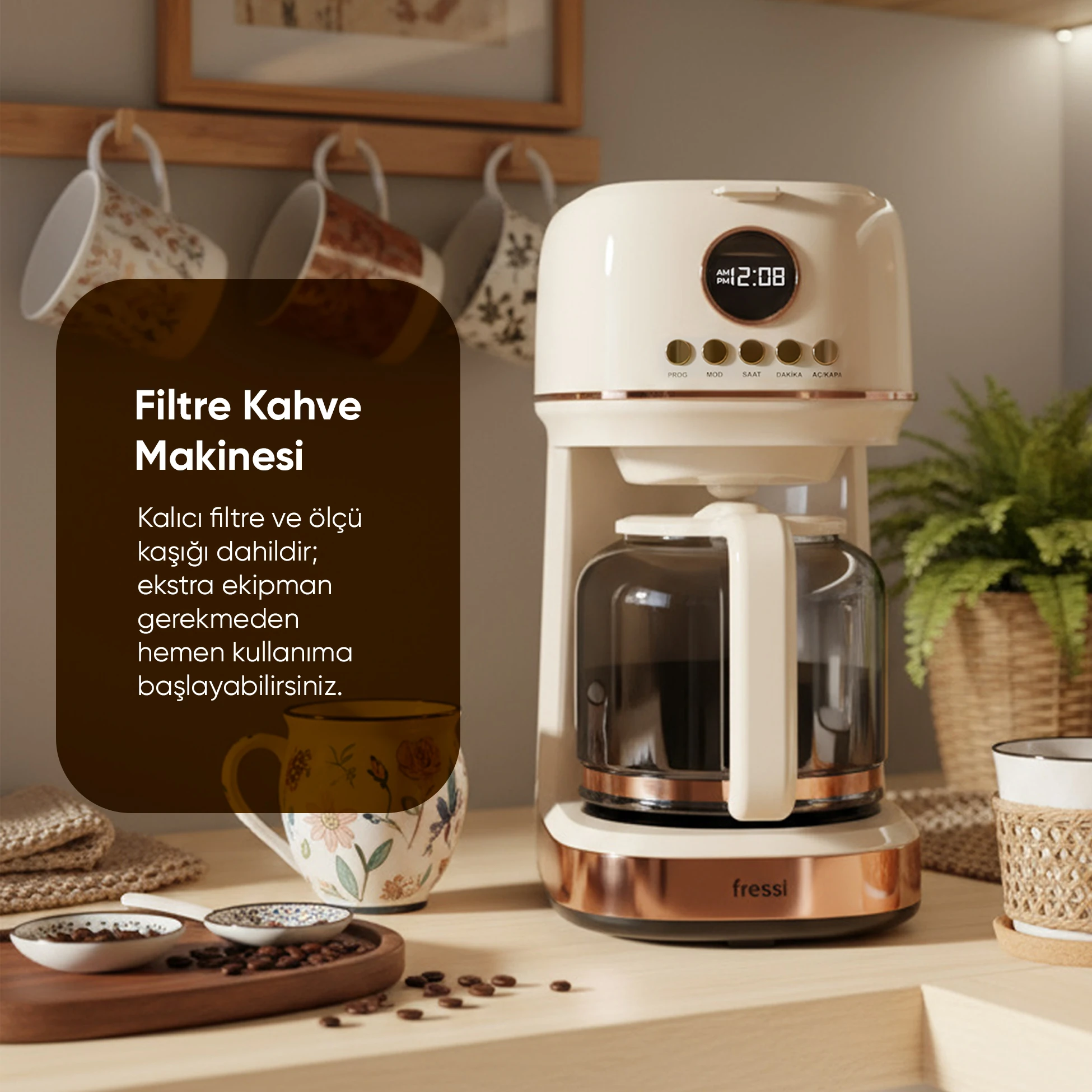 Dijital Göstergeli Krem Filtre Kahve Makinesi FR-FC09 Velluto