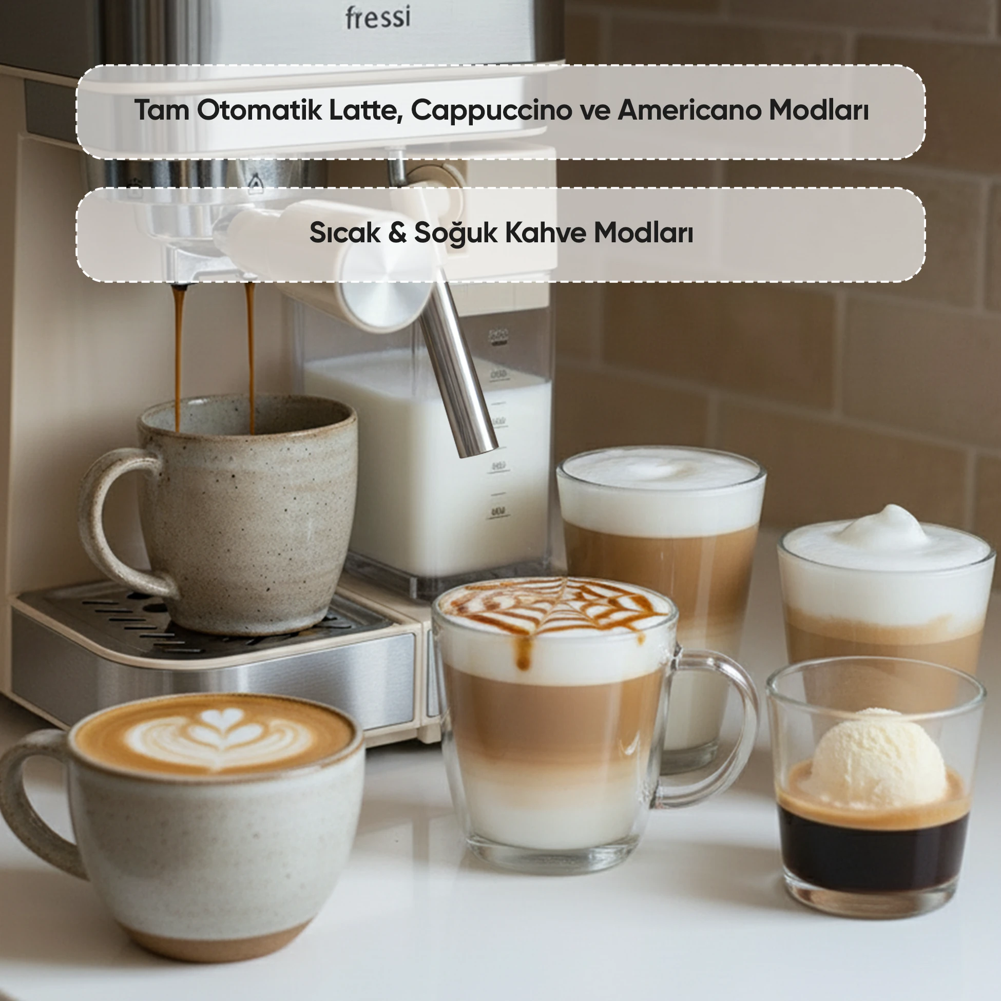 EM-02 Lavante 1,5L 20Bar Tam Otomatik Kahve Krem Espresso Makinesi