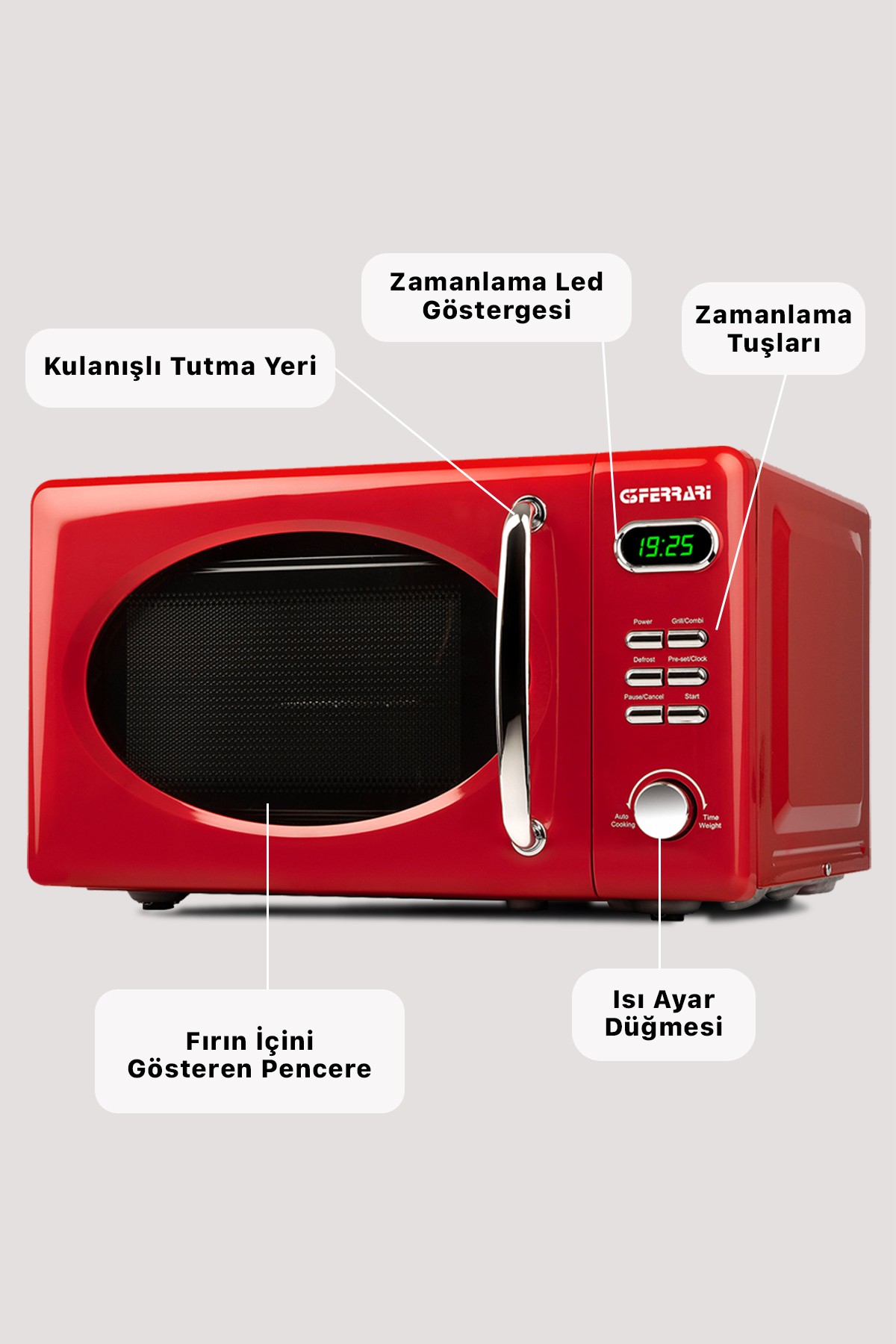 G3ferrari G10155 20L Dijital Göstergeli Açık Gri Mikrodalga Fırın