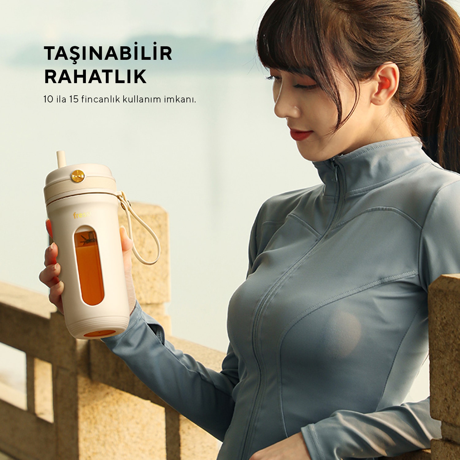 FR-BL03 Taşınabilir Şarjlı 80 W 350ml Öğütücü Fonksiyonlu Krem Kişisel Smoothie Blender