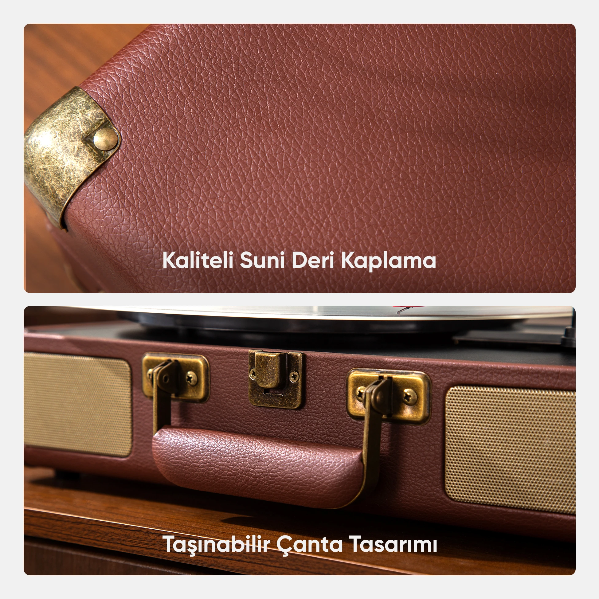 FR-P101 Zenitte Dahili Hoparlörlü Pikap Müzik Kutusu Usb+Rca+Bluetooth 