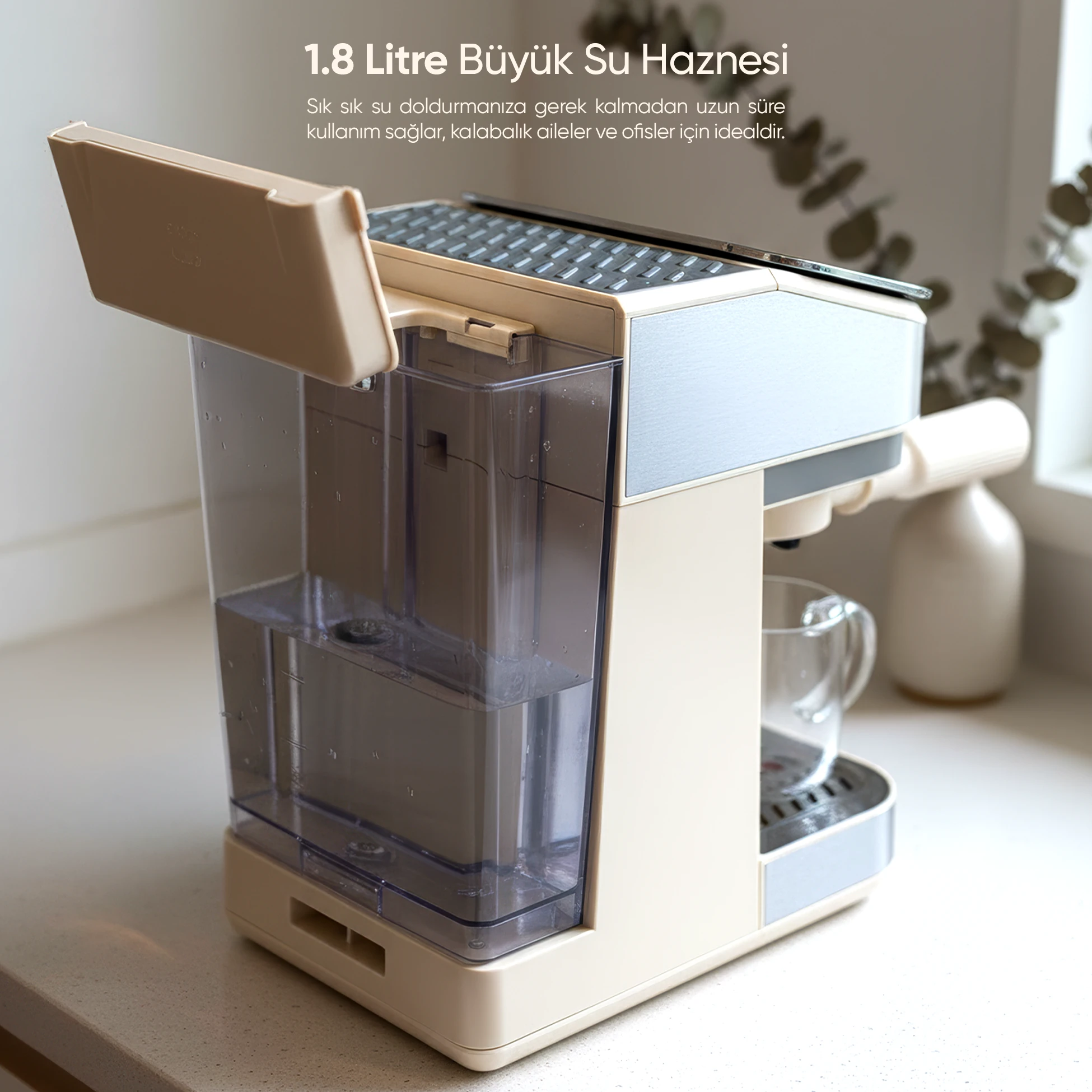 EM-02 Lavante 1,5L 20Bar Tam Otomatik Kahve Krem Espresso Makinesi