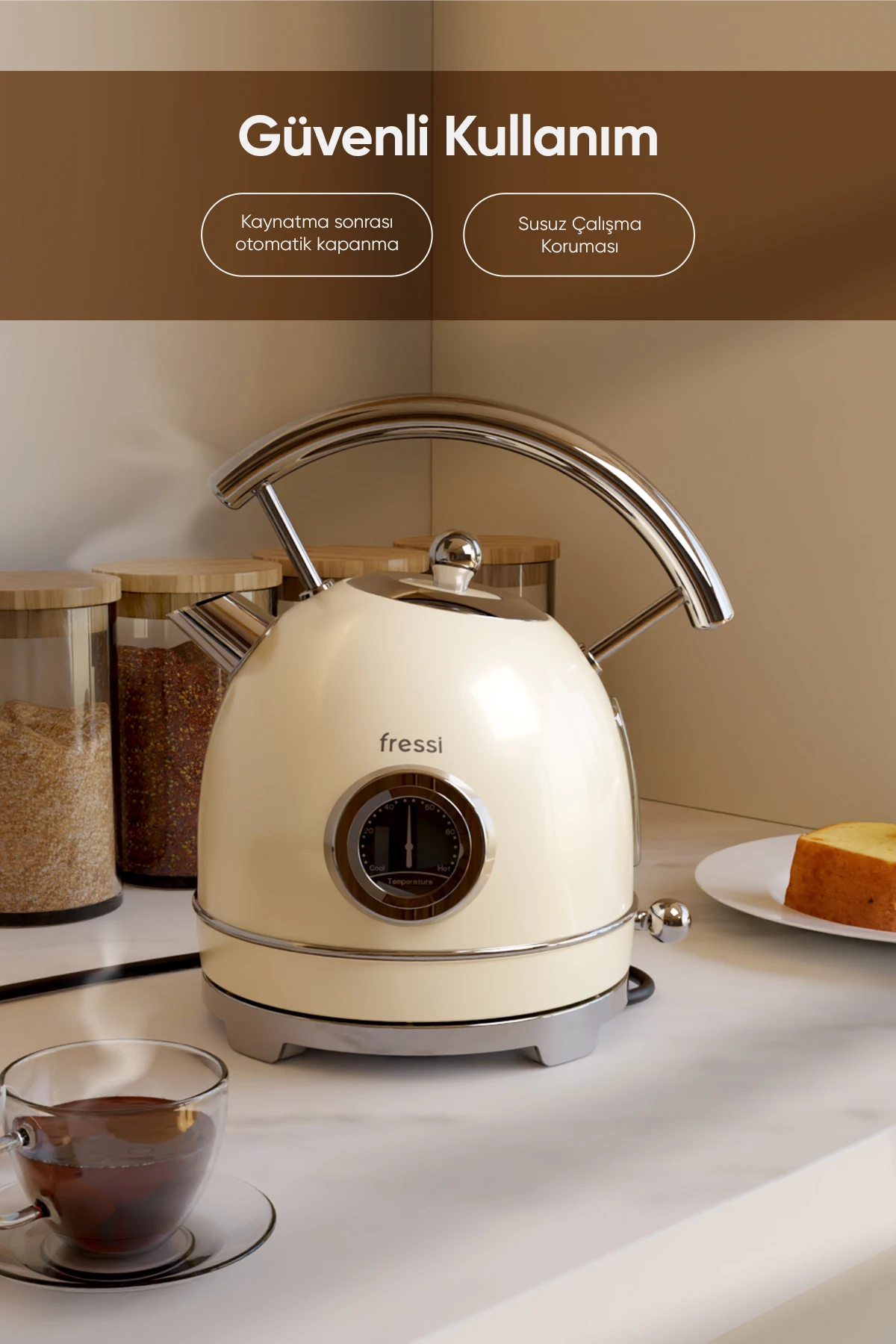 FR-KT06 Magnoli 1,8L Isı Göstergeli Kettle Su Isıtıcısı