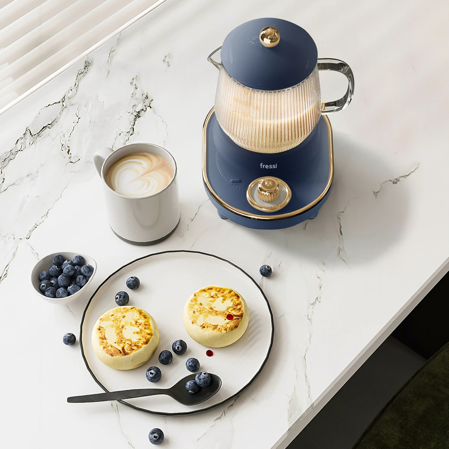 YSB-GC03 Venice 600ml Elektrikli Çok Fonksiyonlu Cam Su Isıtıcı Kettle Bitki Çayı Makinesi - Lacivert