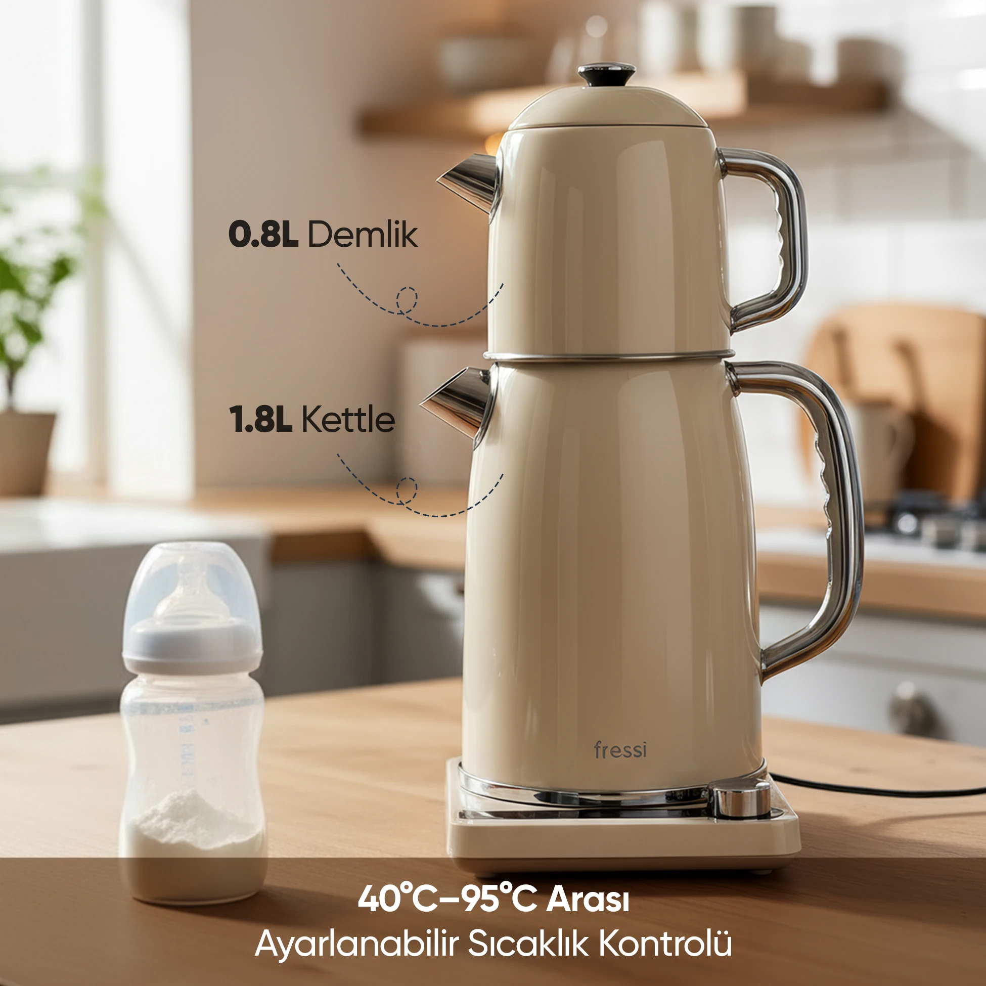 FR-CM26 Lavena Dijital Standlı Çay Makinesi 2 In 1 Çelik Su Isıtıcı