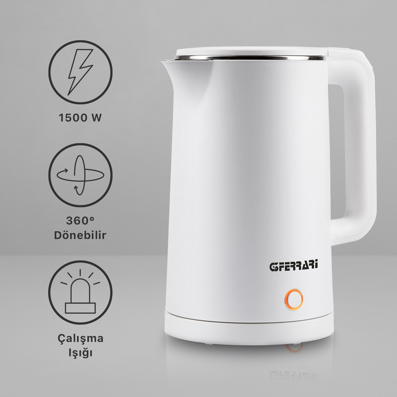 G3ferrari G10158 1,8L 1500W Beyaz Kettle Kablosuz Su Isıtıcısı