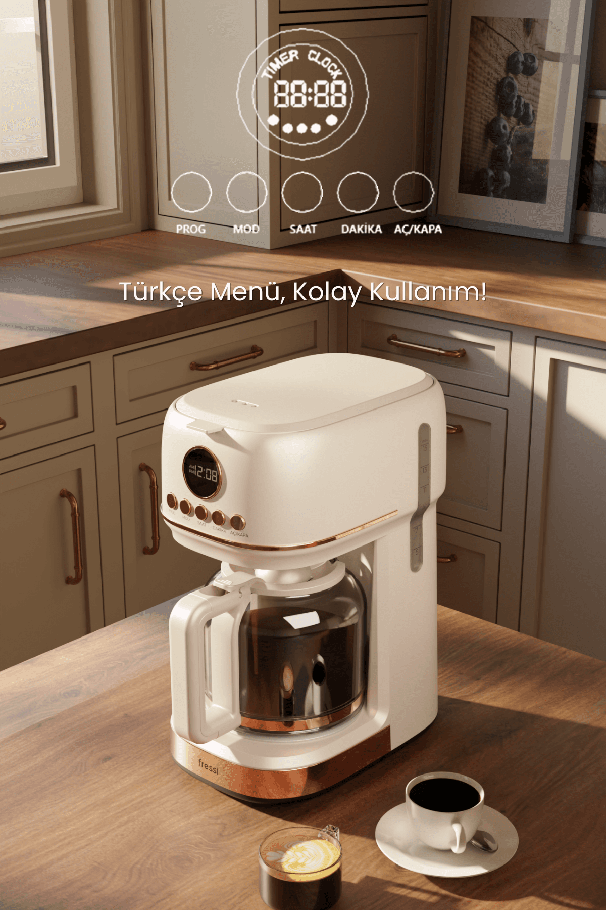 Dijital Göstergeli Krem Filtre Kahve Makinesi FR-FC09 Velluto