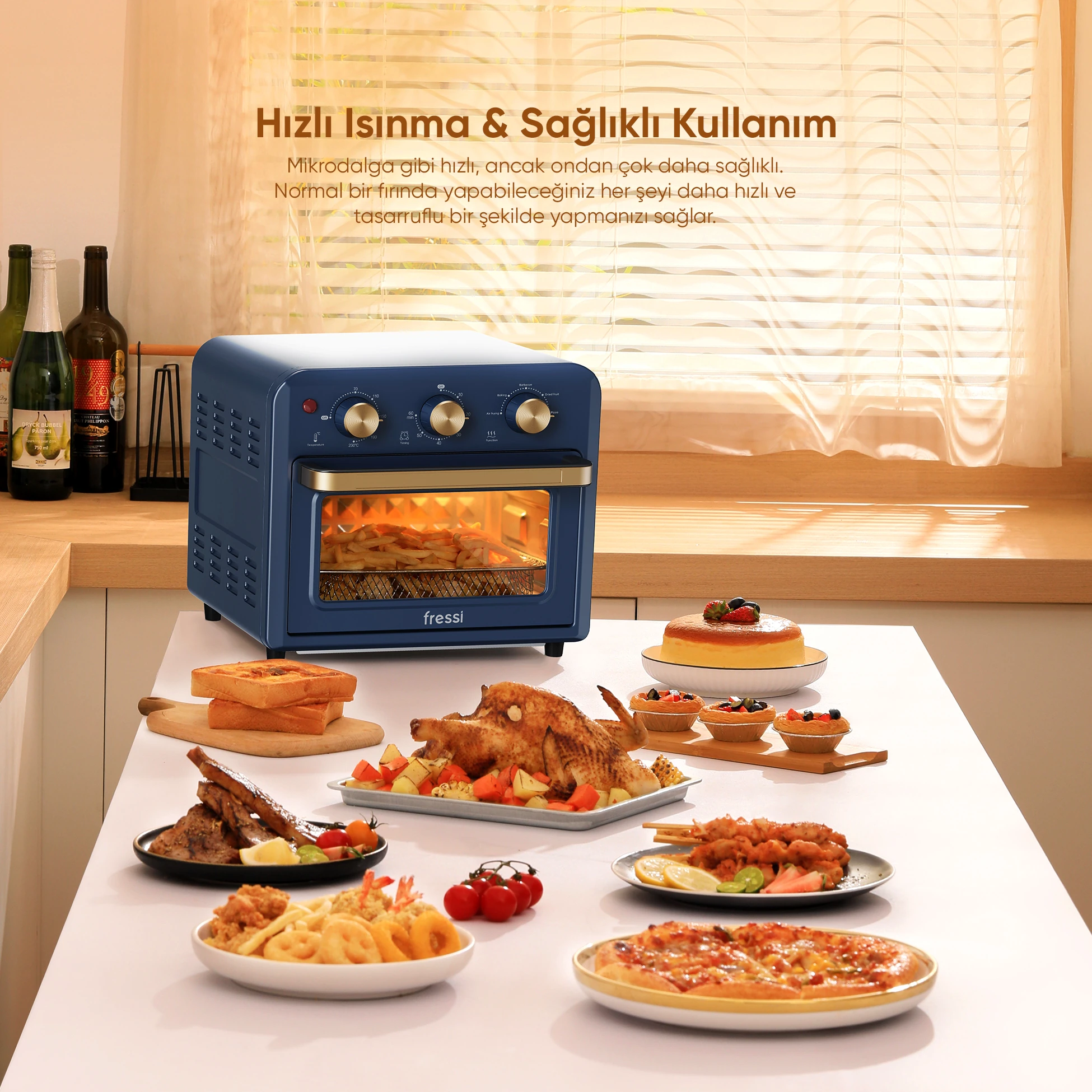 AF-01 Çok Fonksiyonlu Süre Ayarlamalı 13 Litre Xxxl Sıcak Hava Fritözü Akıllı Kore Fırını Airfryer