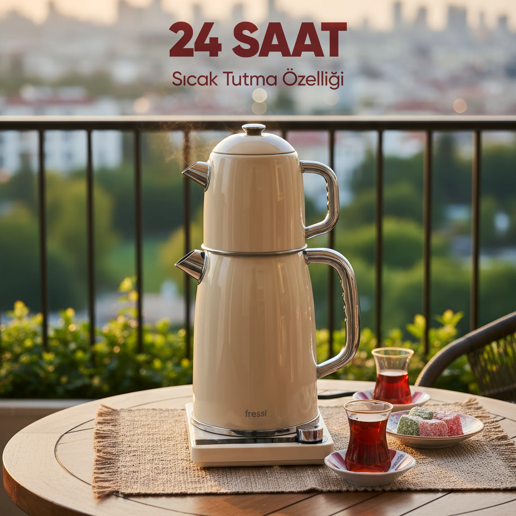 FR-CM26 Lavena Dijital Standlı Çay Makinesi 2 In 1 Çelik Su Isıtıcı